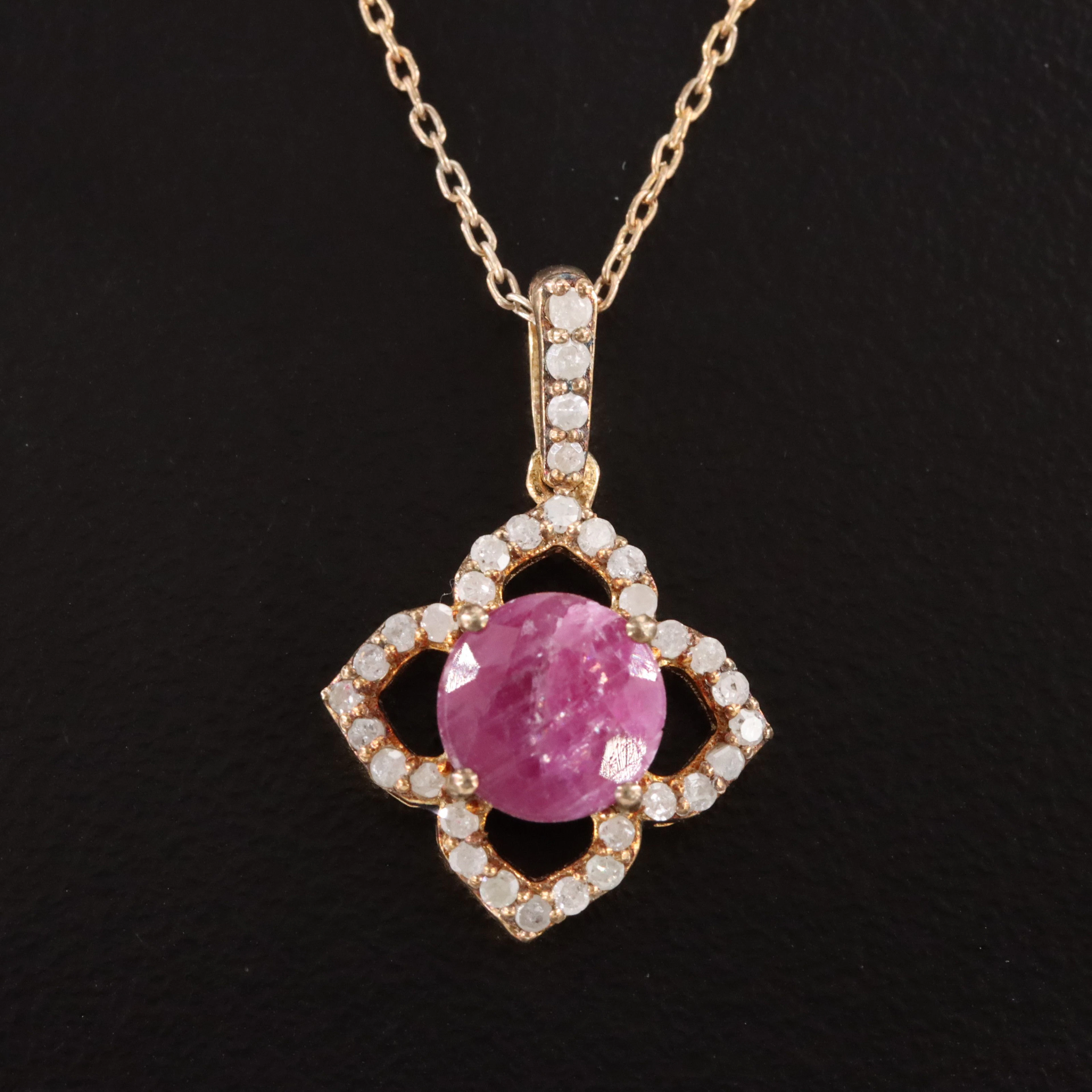 Sterling Arabesque Ruby Pendant Necklace with Diamond Accents