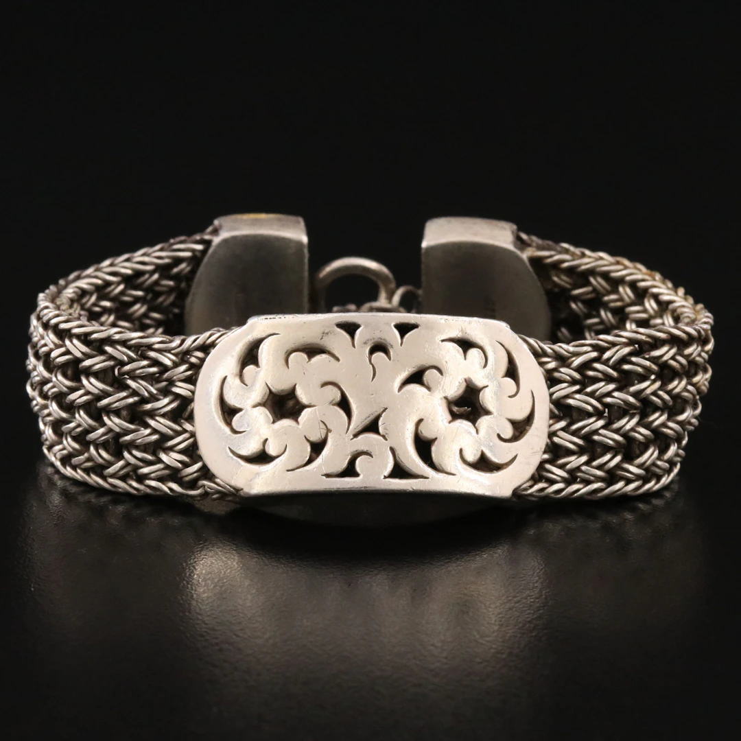 Lois Hill Sterling Scroll and Wheat Chain Bracelet
