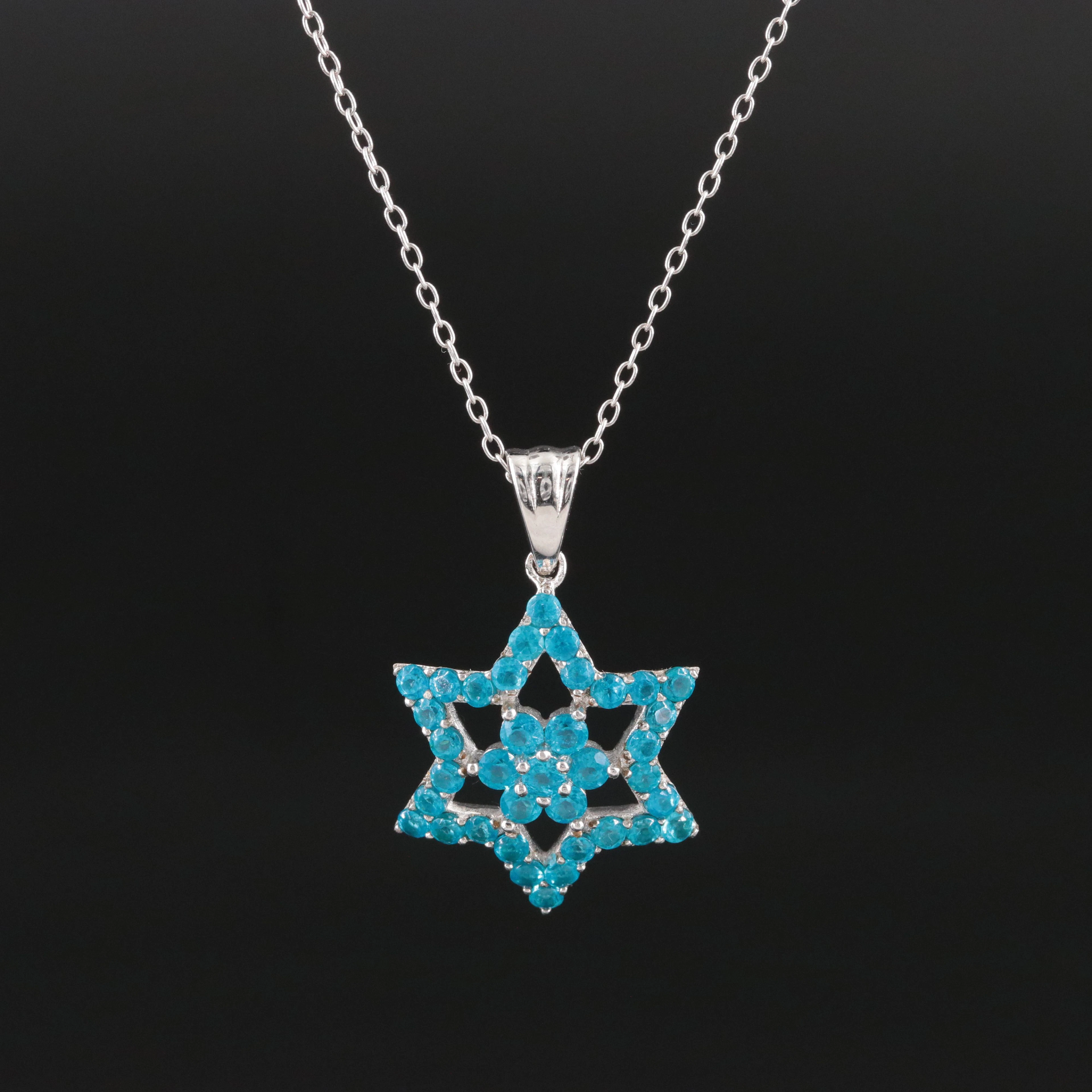 Sterling Apatite Hexagram Pendant Necklace