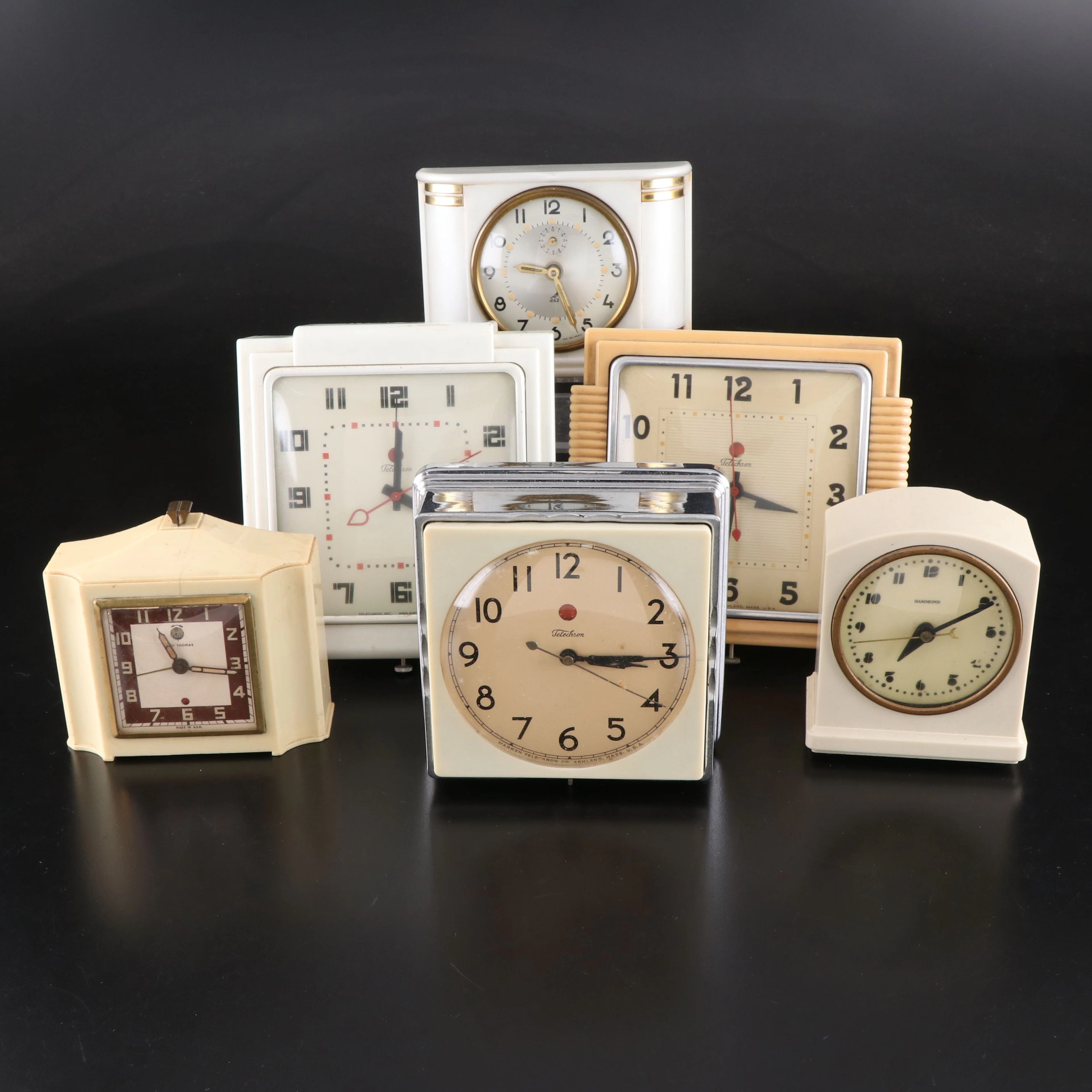 Seth Thomas "Lee" with Other Art Deco Style Alarm Clocks, Early to Mid-20th C.