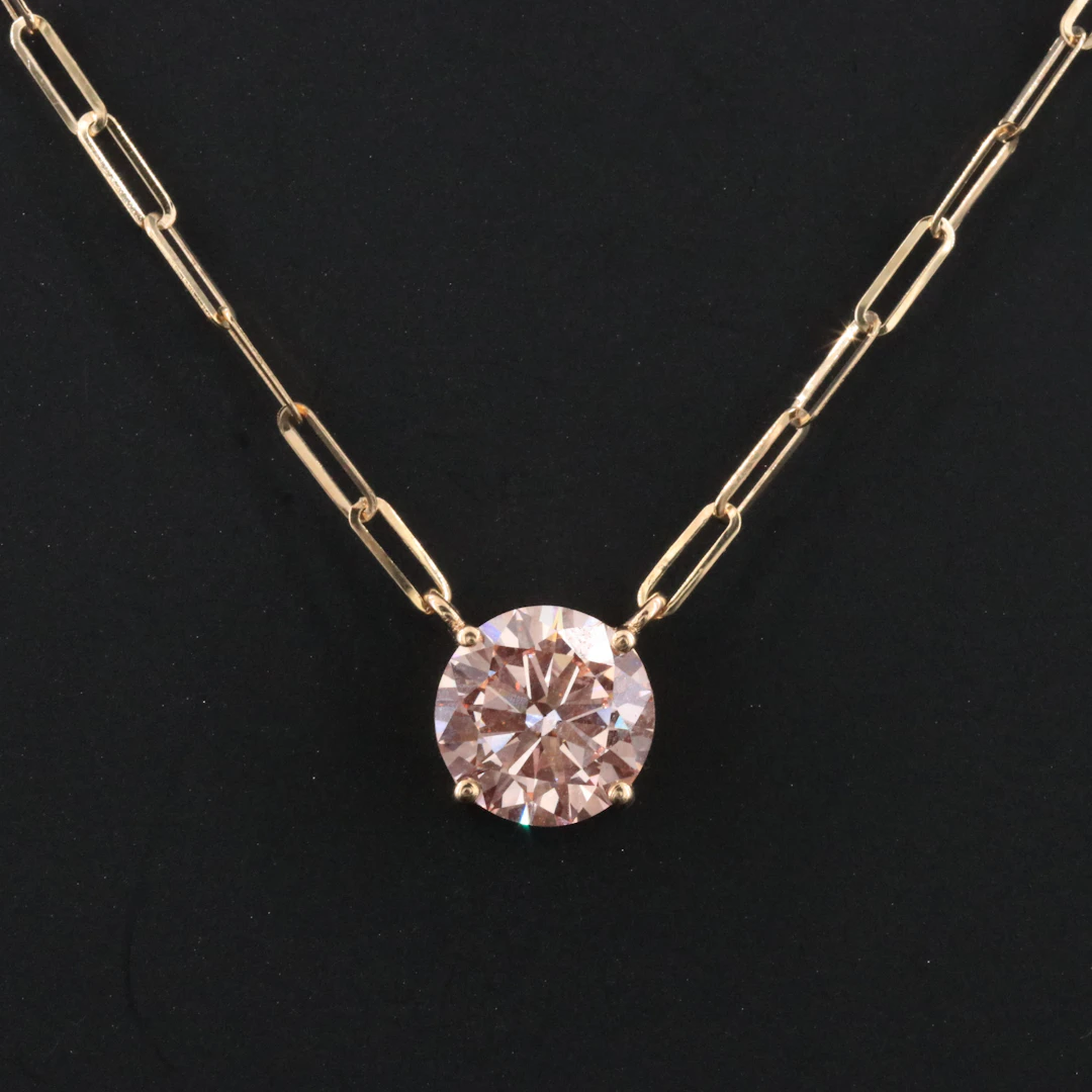 14K 2.50 CT Lab Grown Fancy Intense Pink Diamond Necklace with IGI Report