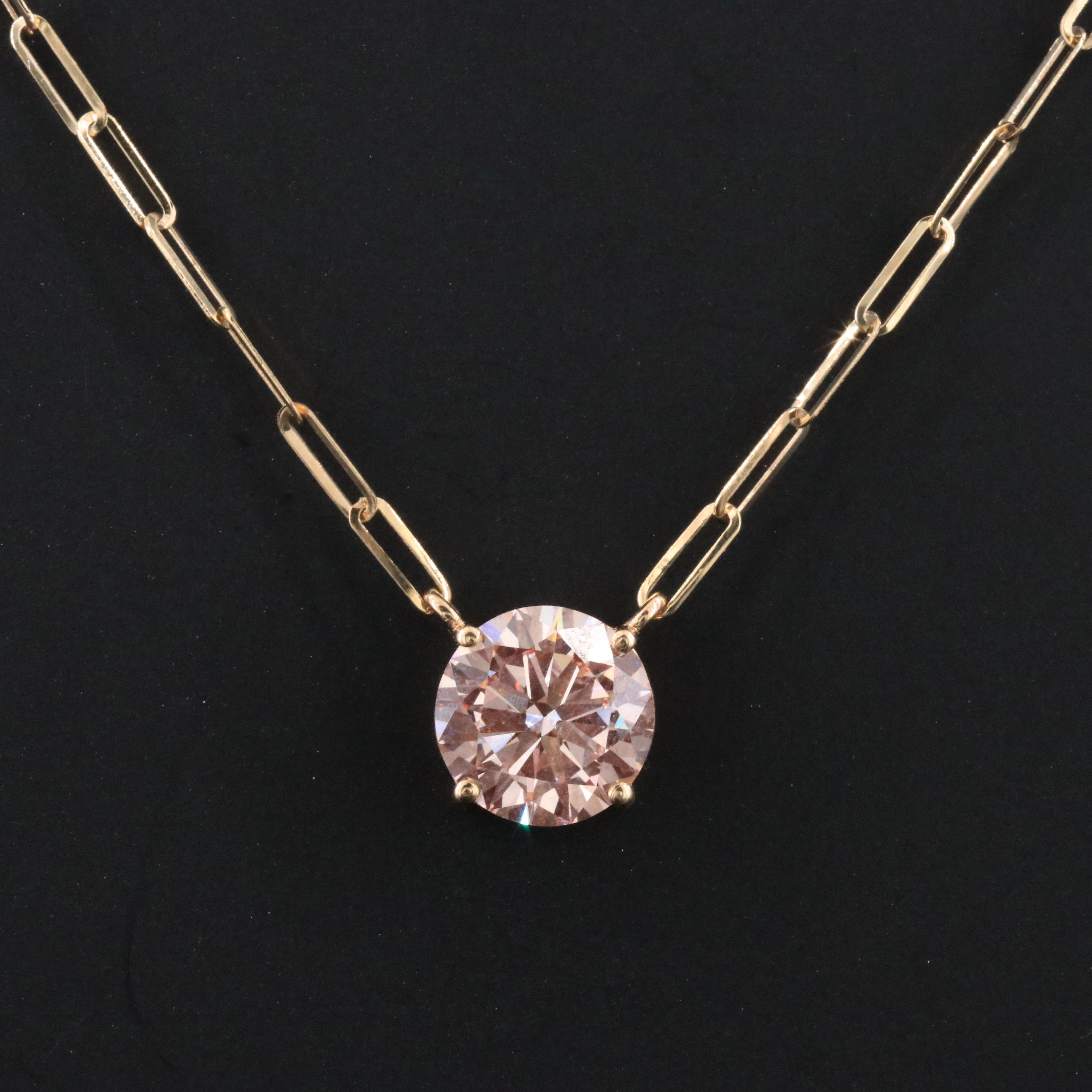 14K 2.50 CT Lab Grown Fancy Intense Pink Diamond Necklace with IGI Report