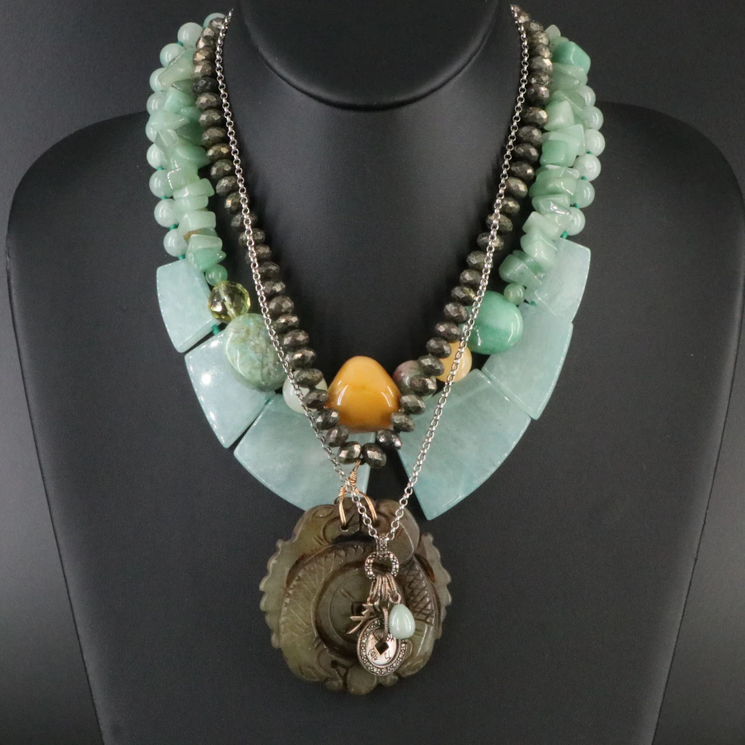 Aventurine, Serpentine and Sterling Featured in Necklaces