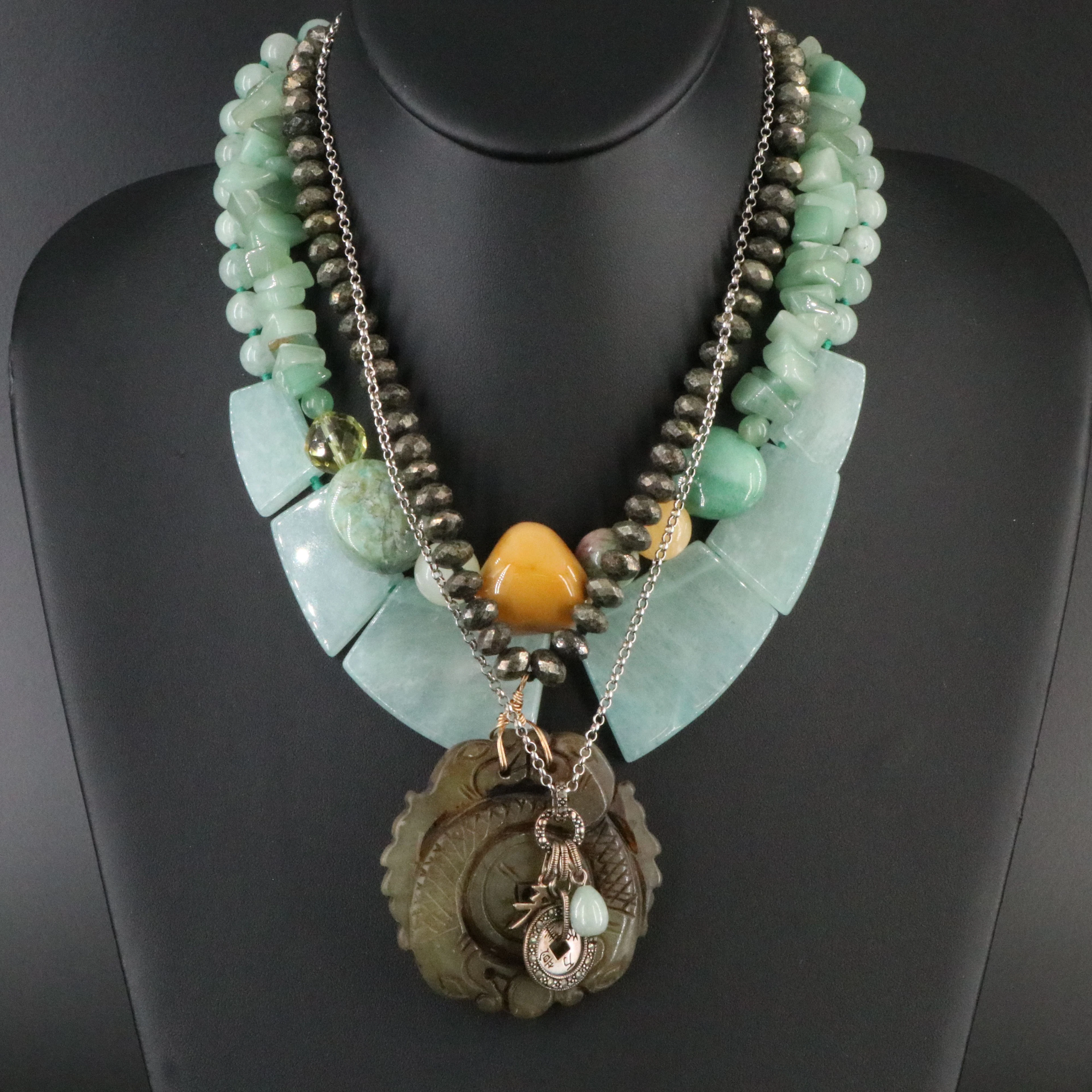 Aventurine, Serpentine and Sterling Featured in Necklaces