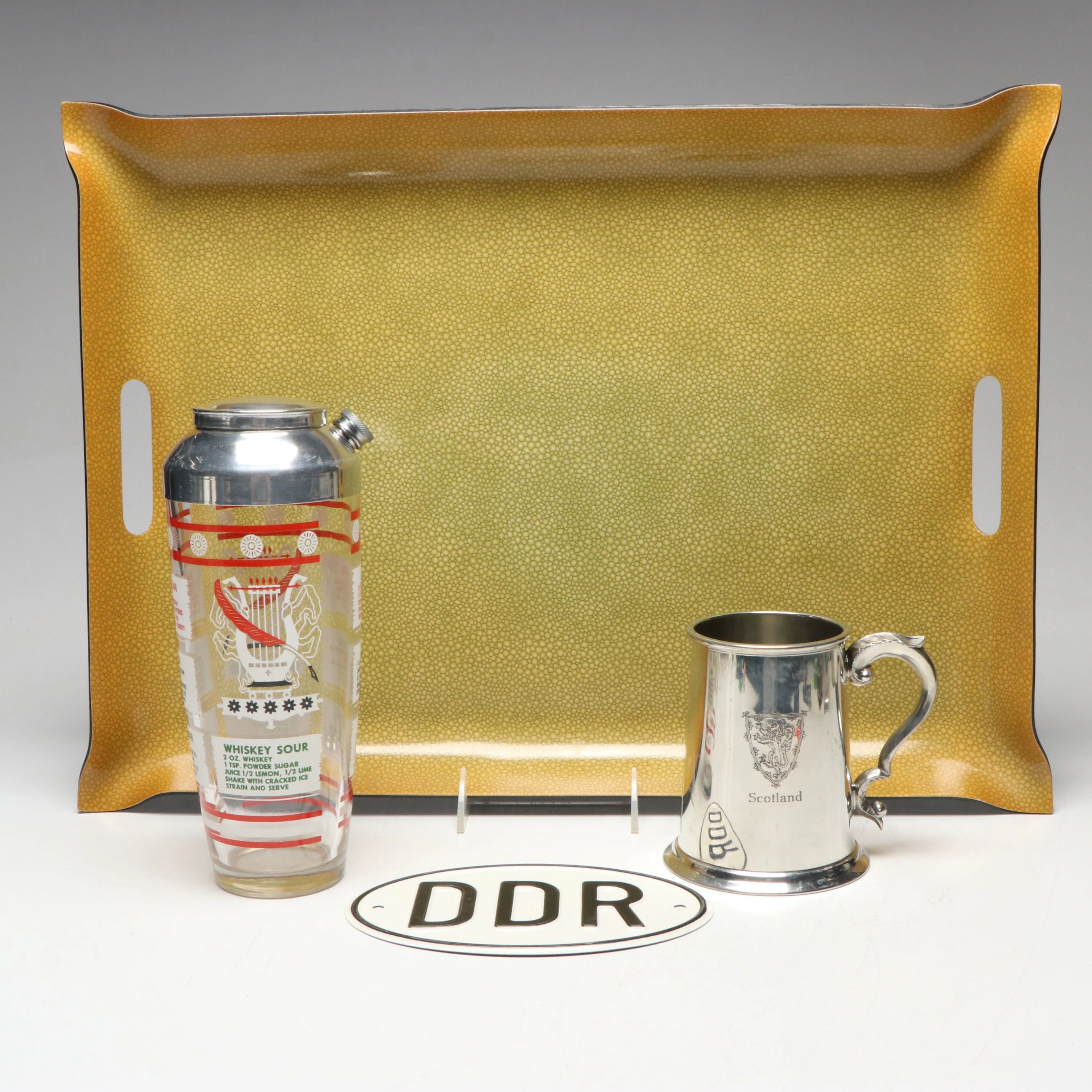 East German Vehicle Registration Plate with Serving Tray and More Barware