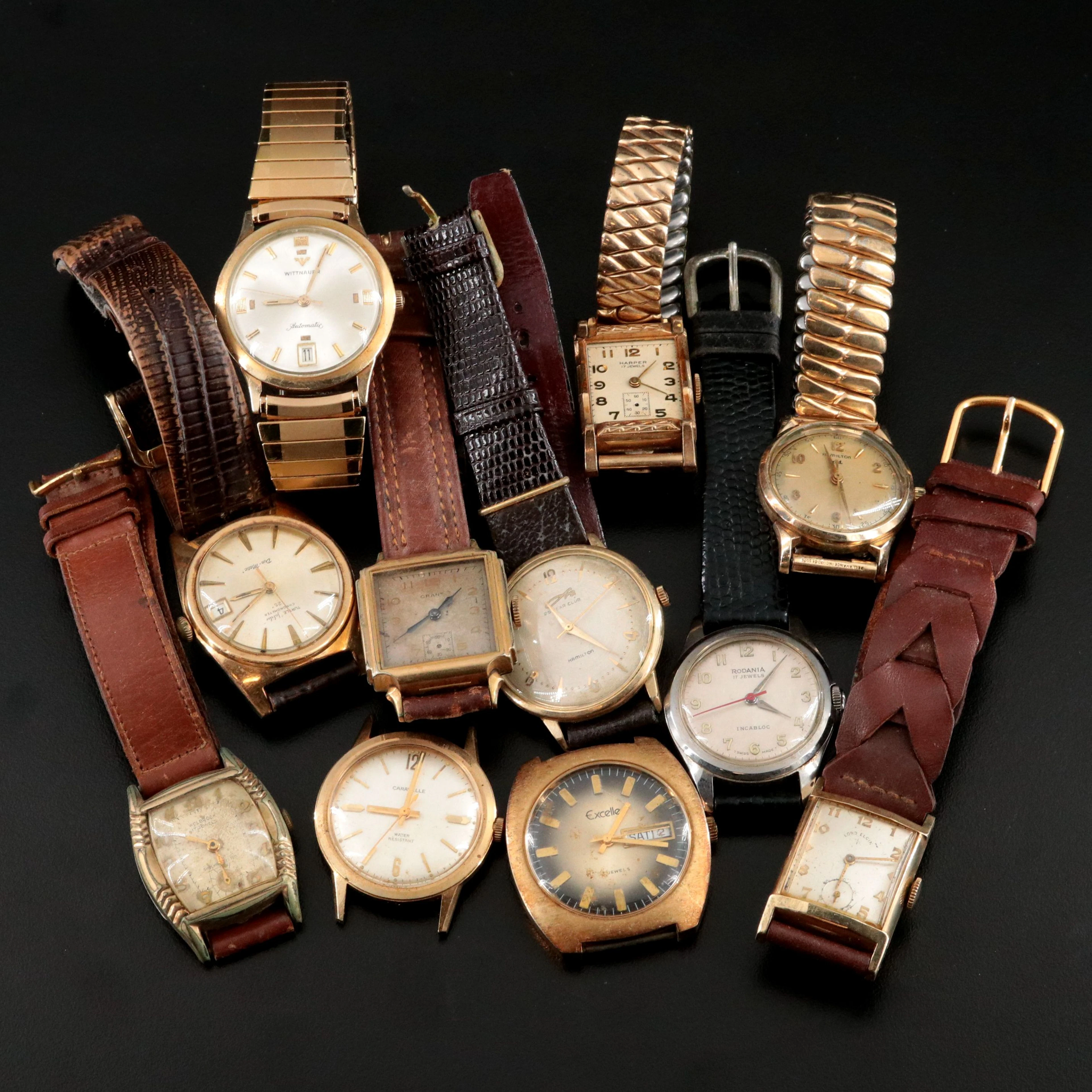 Collection of Vintage Watches Featuring Hamilton, Caravelle and Rodania