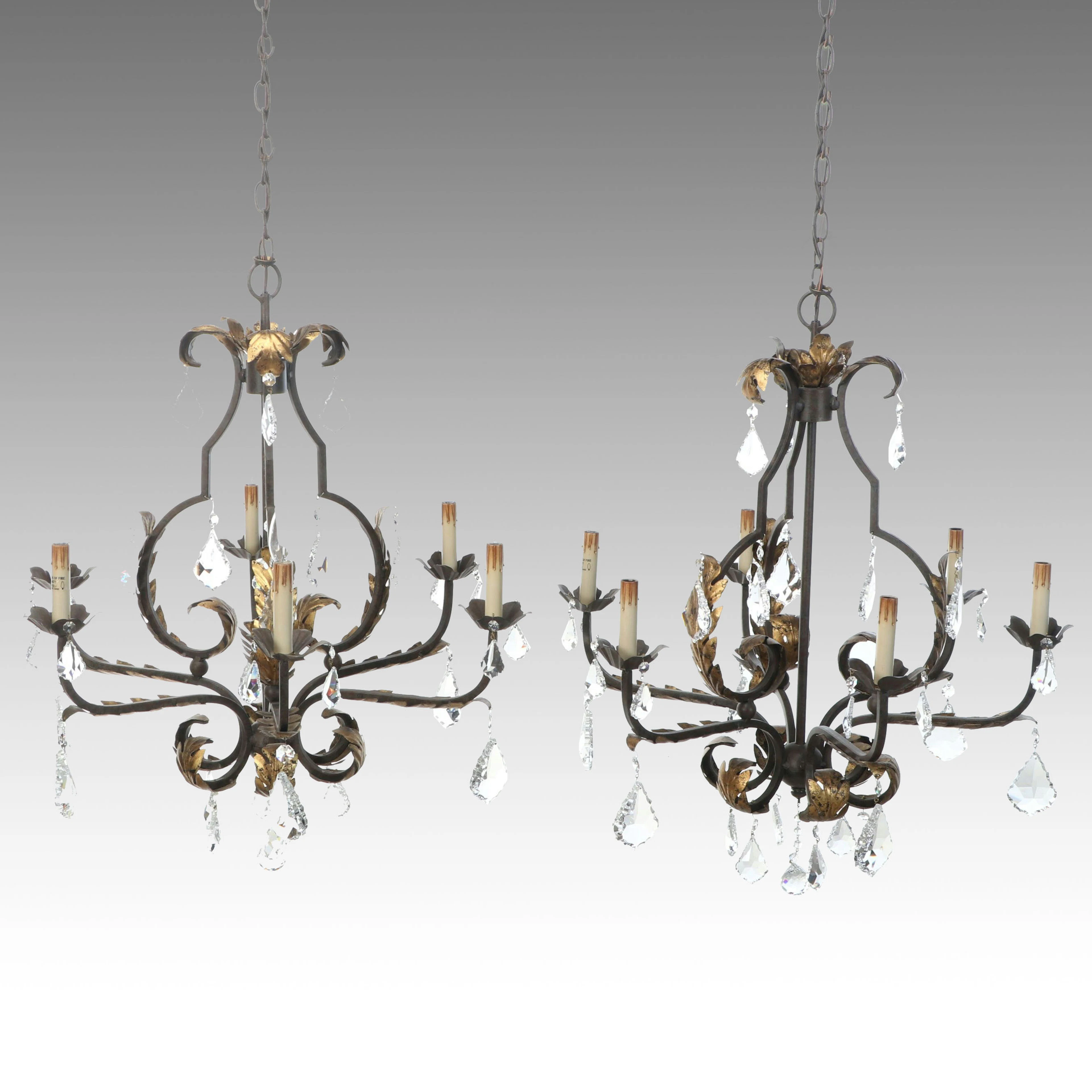 Pair of Tuscan Style Six-Arm Chandeliers