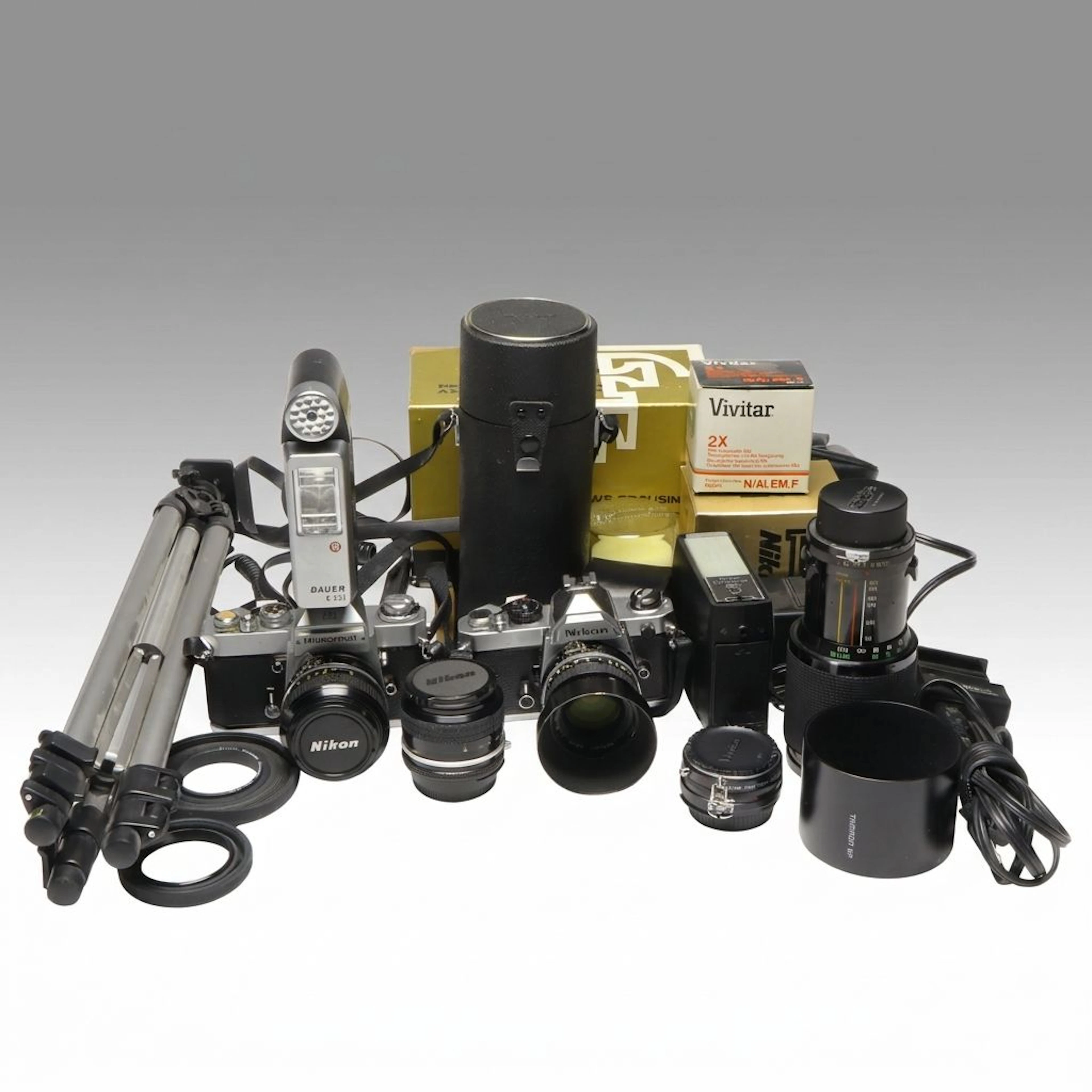 Nikon "Nikkormat" Film Camera with Vintage Camera Accessories