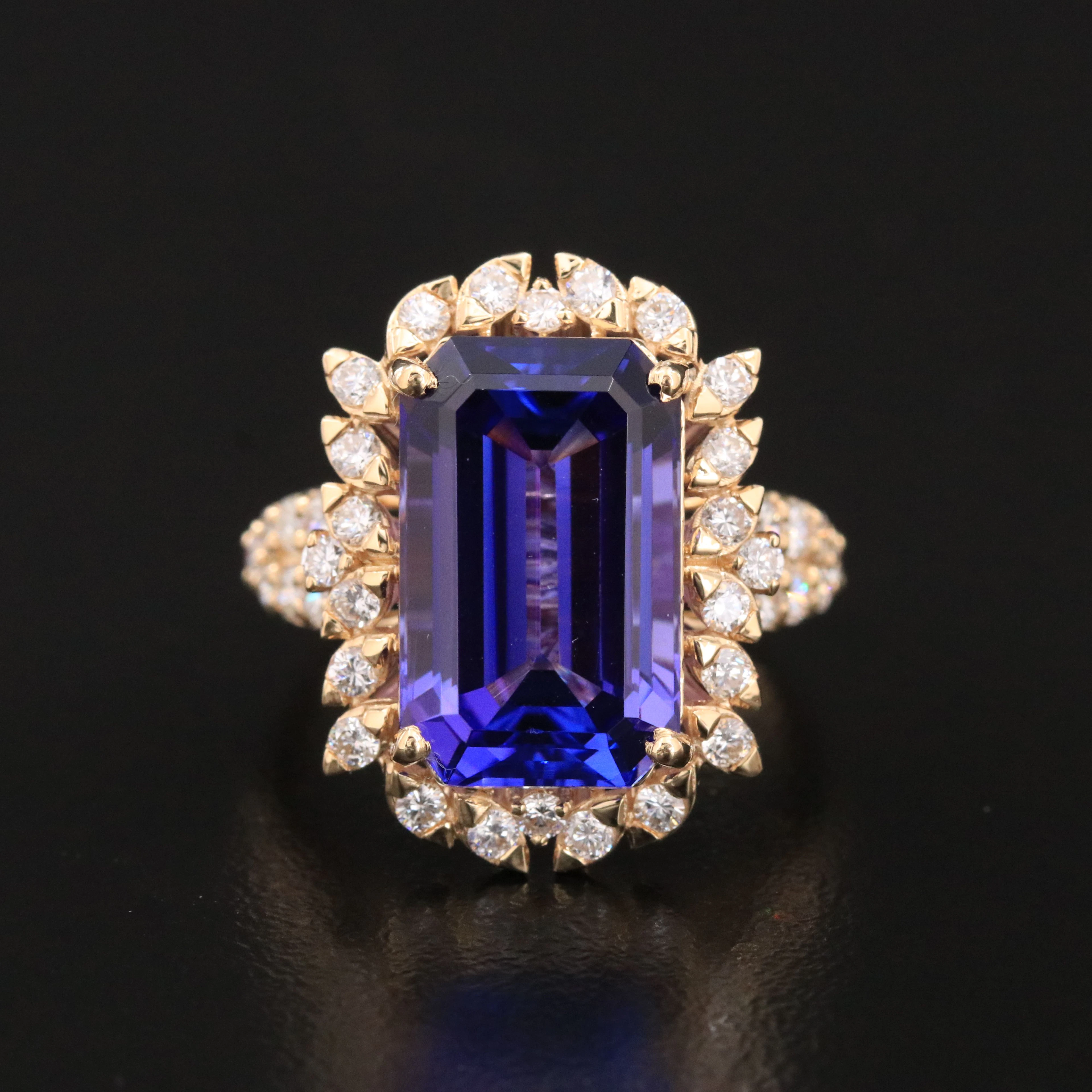 14K 9.09 CT Tanzanite and 1.12 CTW Diamond Ring with GIA Report