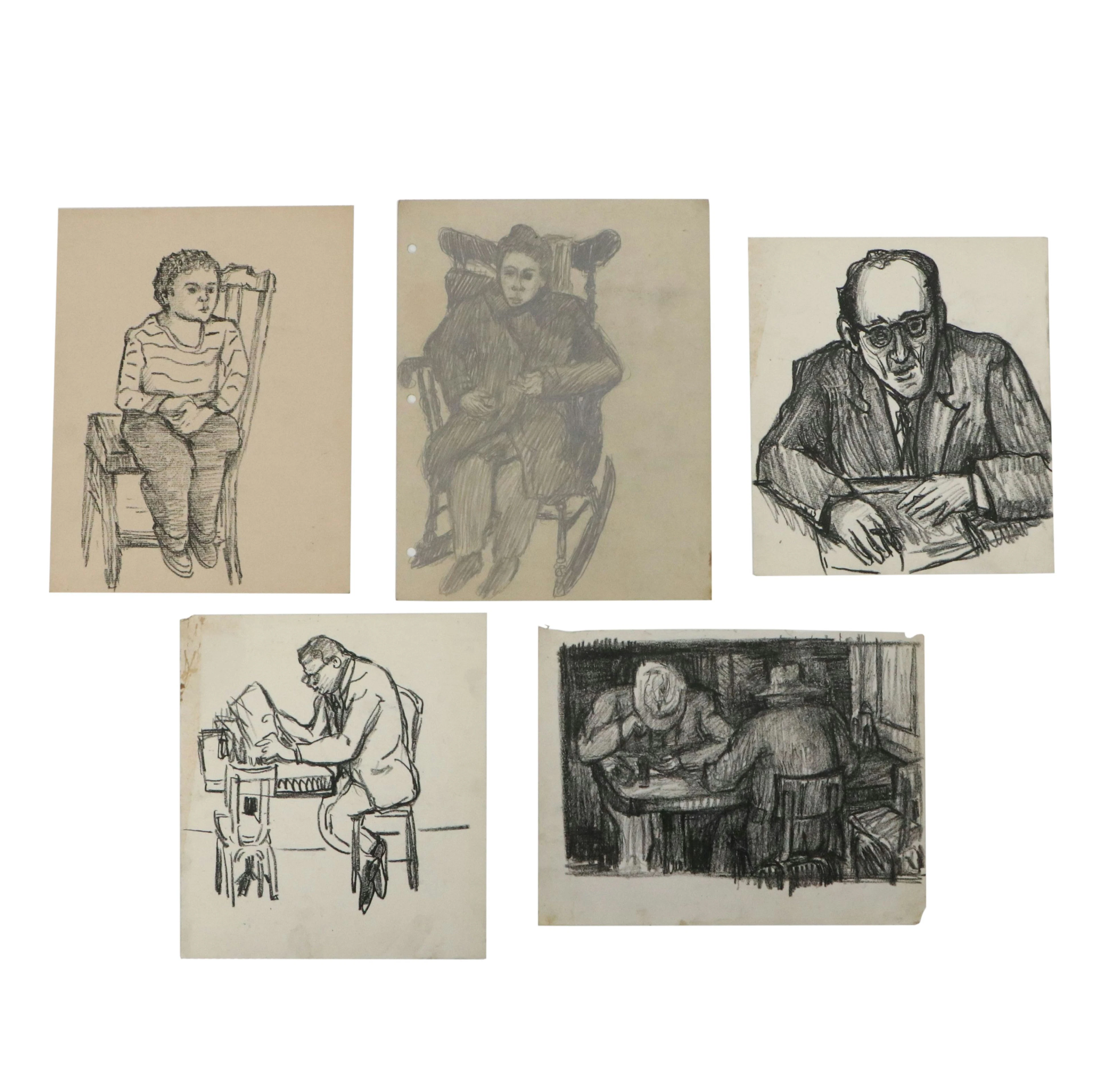 Achillo “Achi” Sullo Pastel and Graphite Drawings of Seated Figures