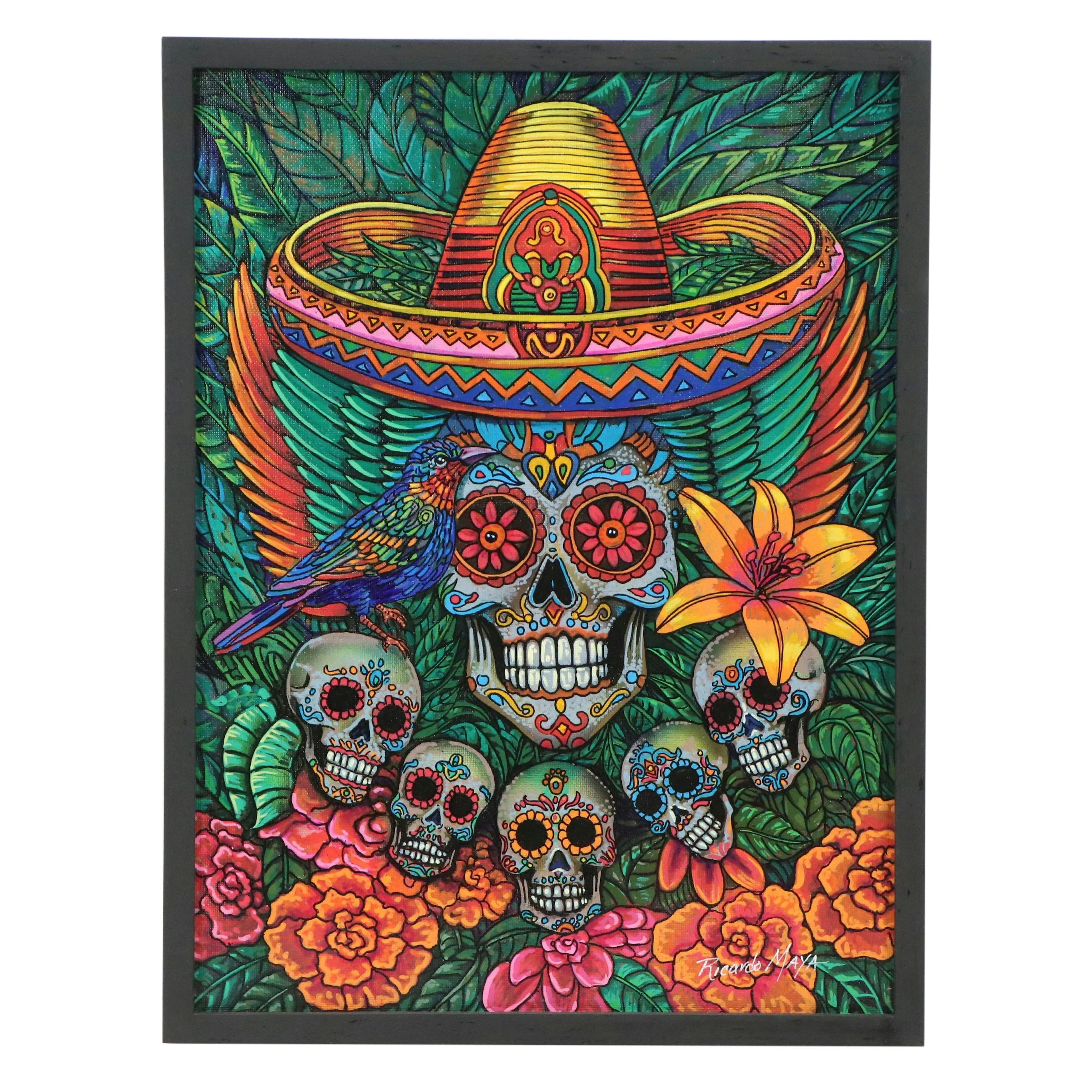 Ricardo Maya Acrylic Painting with Día de los Muertos Theme, 2025