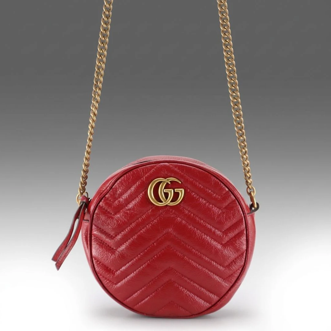 Gucci Marmont Round Mini Shoulder Bag in Chevron Quilted Leather