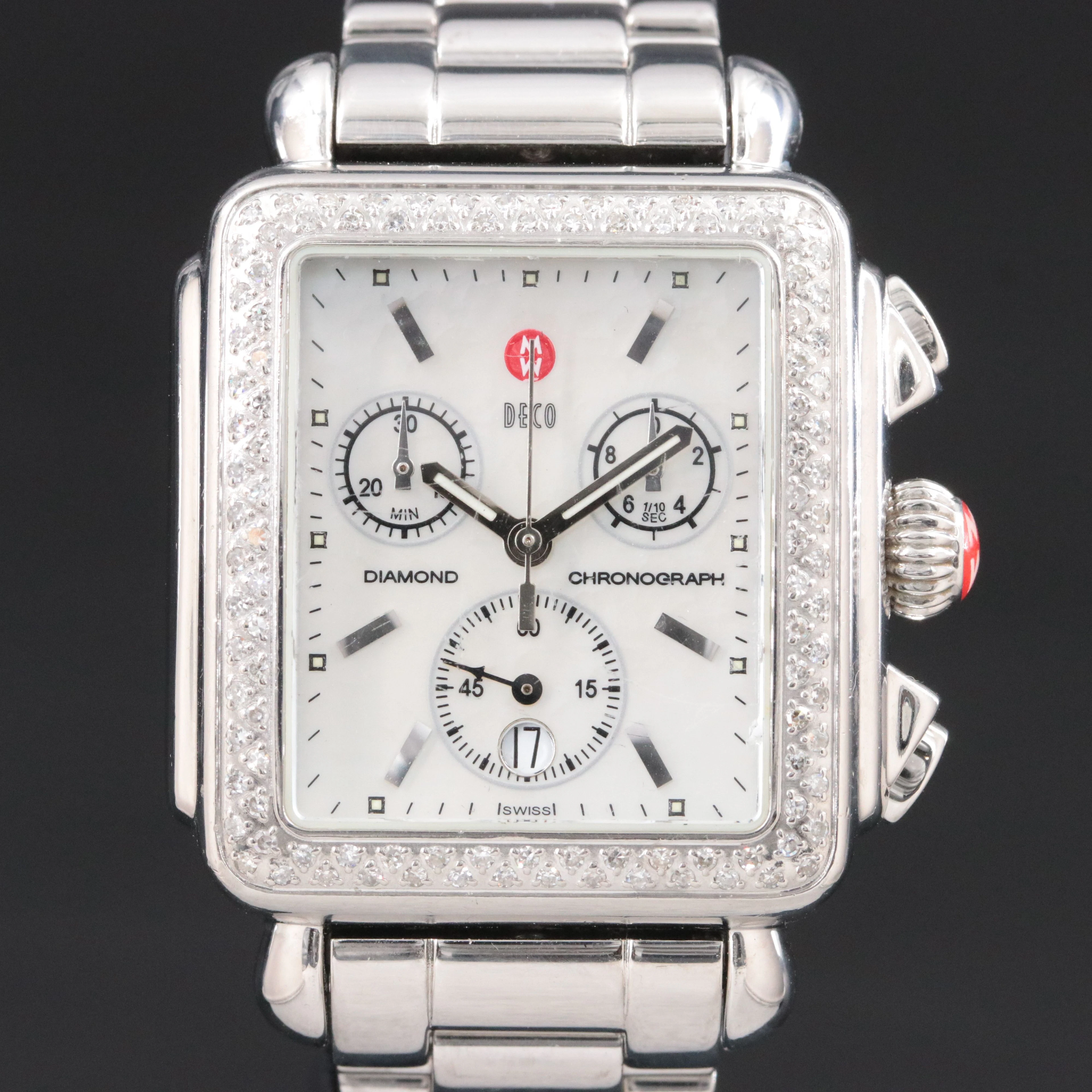 Michele Diamond Chronograph M.O.P. Dial Steel Quartz Watch