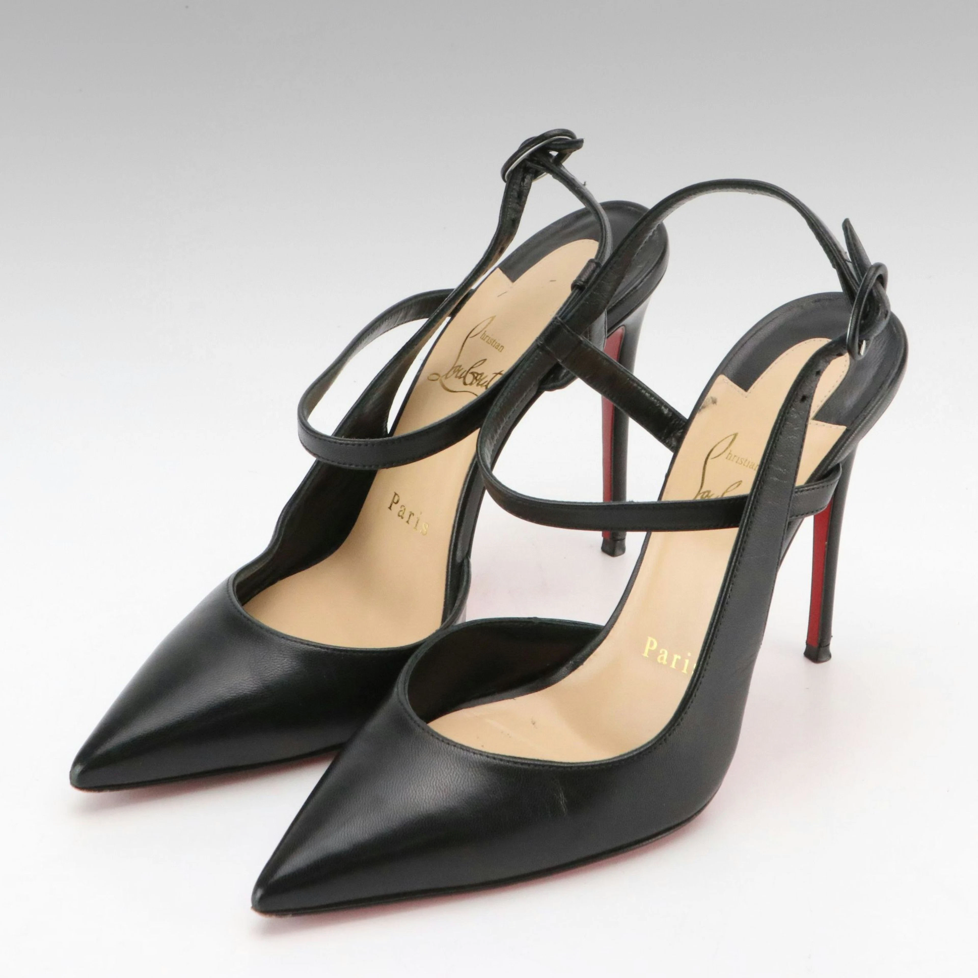 Christian Louboutin Black Lambskin Leather Jenlove Strappy Stiletto Pumps