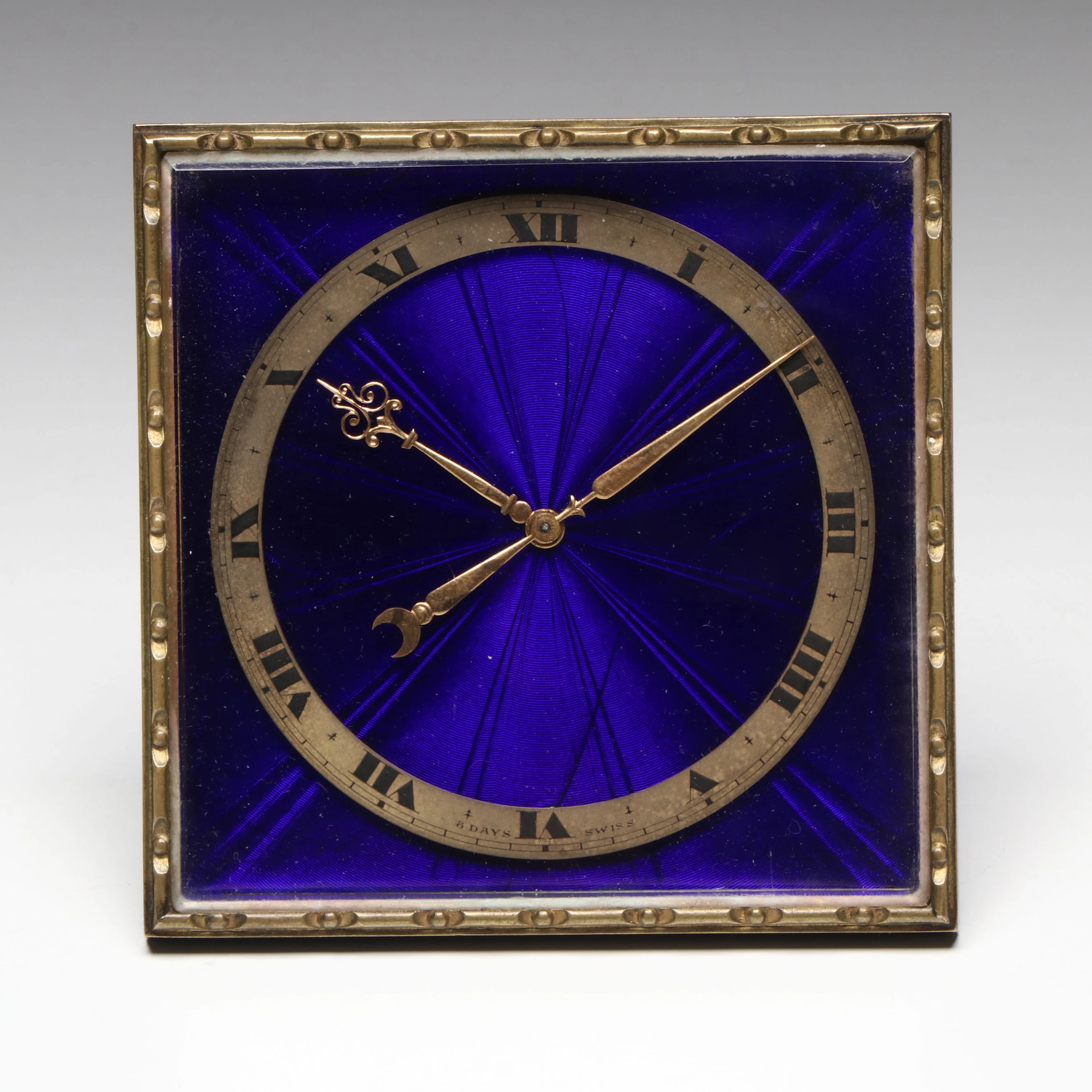 Antique Art Deco Guilloché Eight Day Desk Clock, Early 20th Century