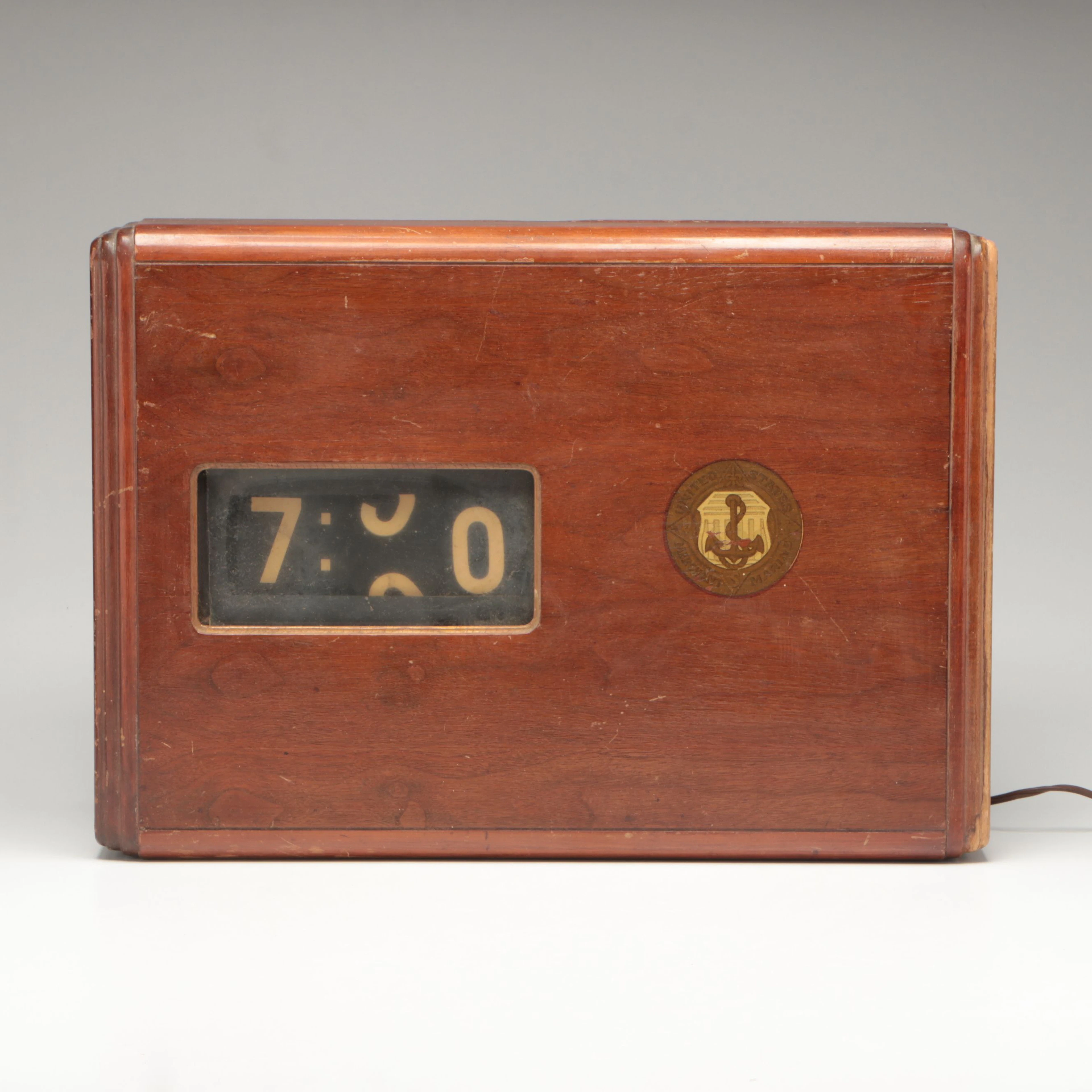 Telometer United States Marine Corps Wooden Clock, Early 20th Century