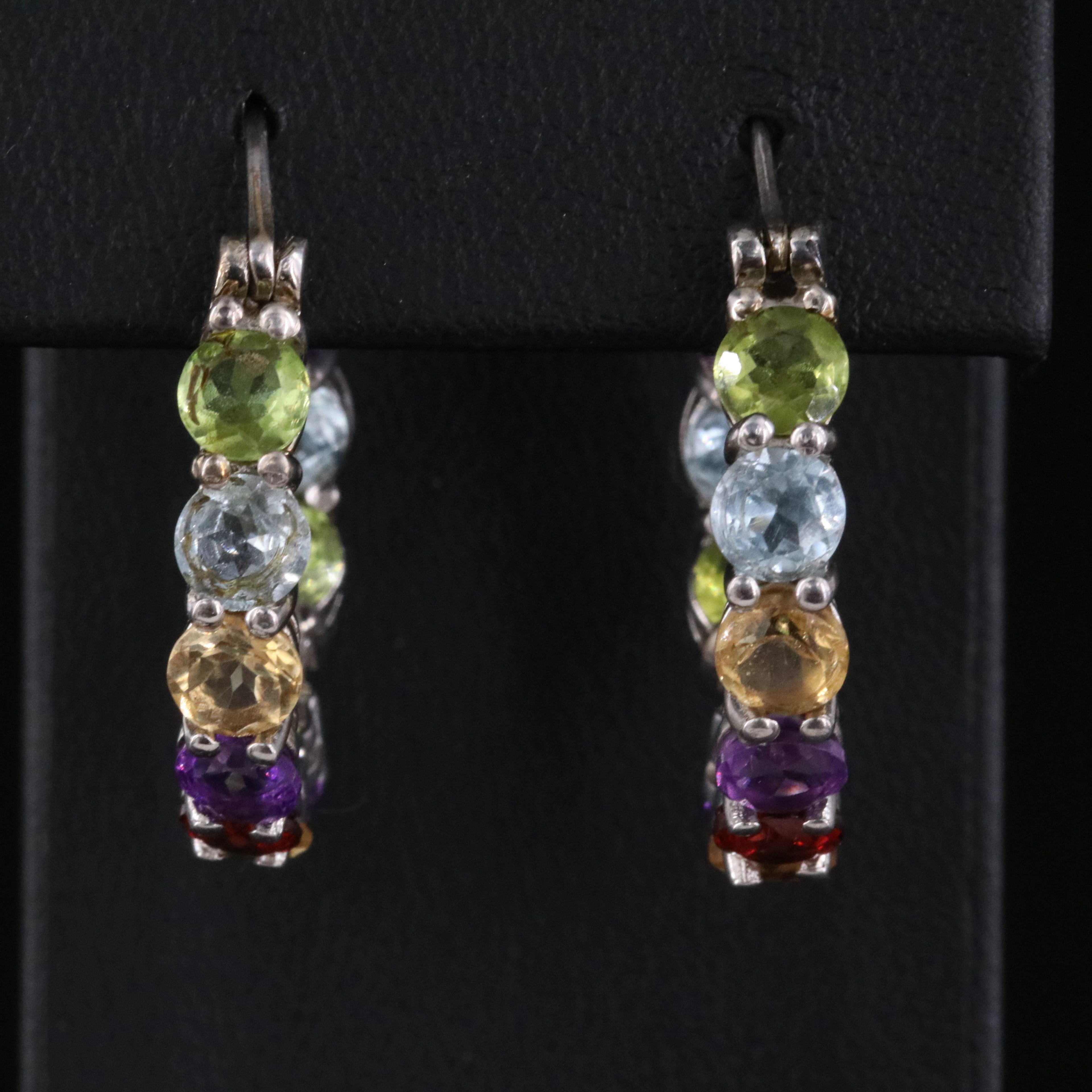 Sterling Inside-Out Peridot, Amethyst and Garnet Hoop Earrings