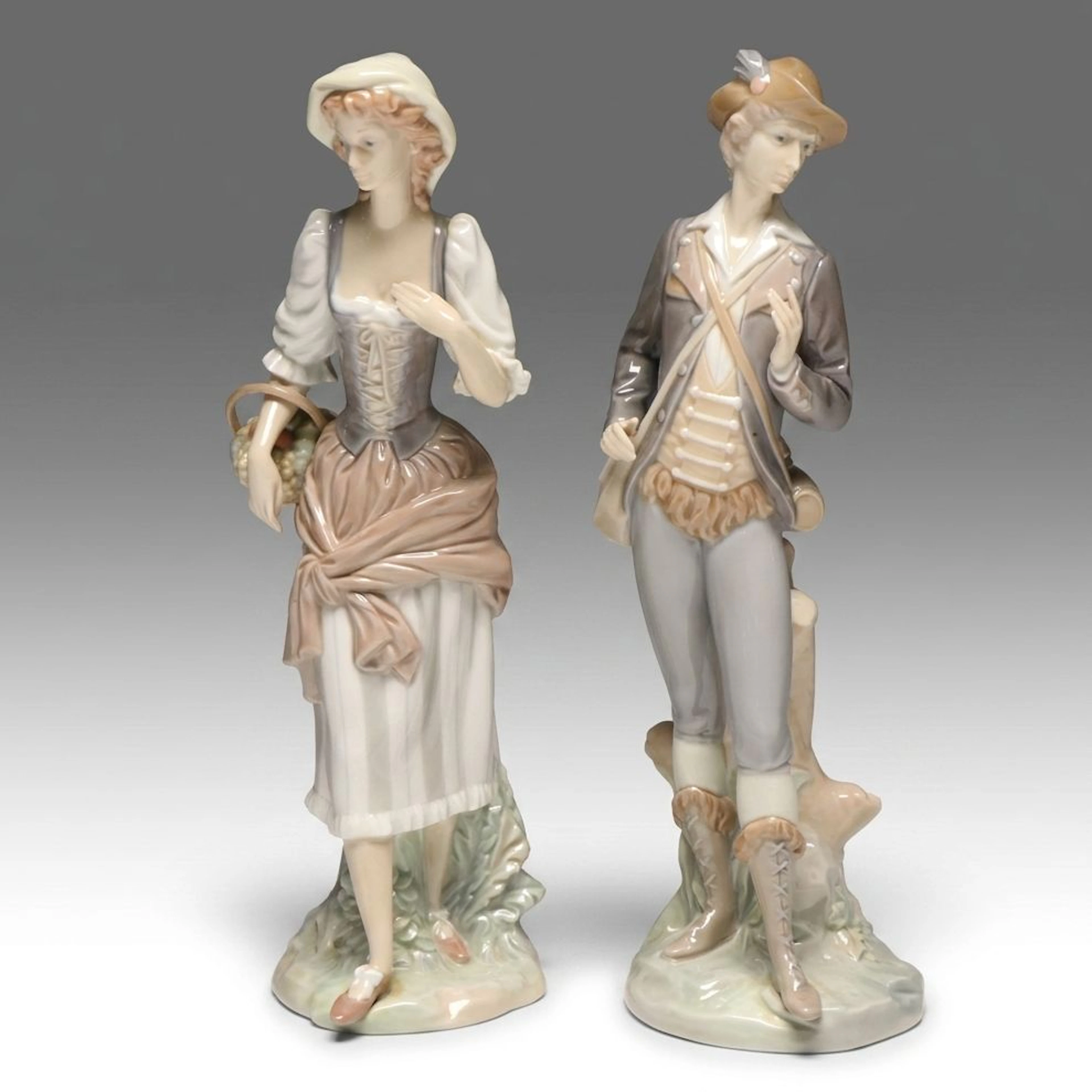 Lladró "Colono" and "Girl with Basket" Porcelain Figurines