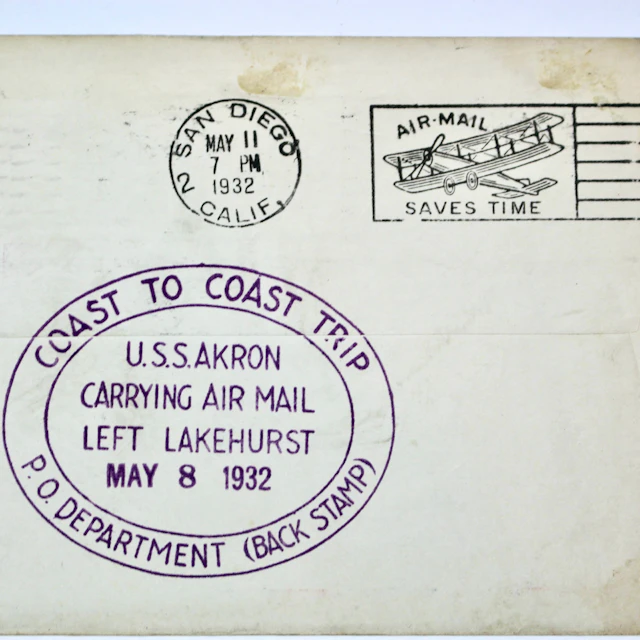 1932 Akron Graf Zeppelin Postal Cover, Coast-to-Coast, Interesting Back Stamps
