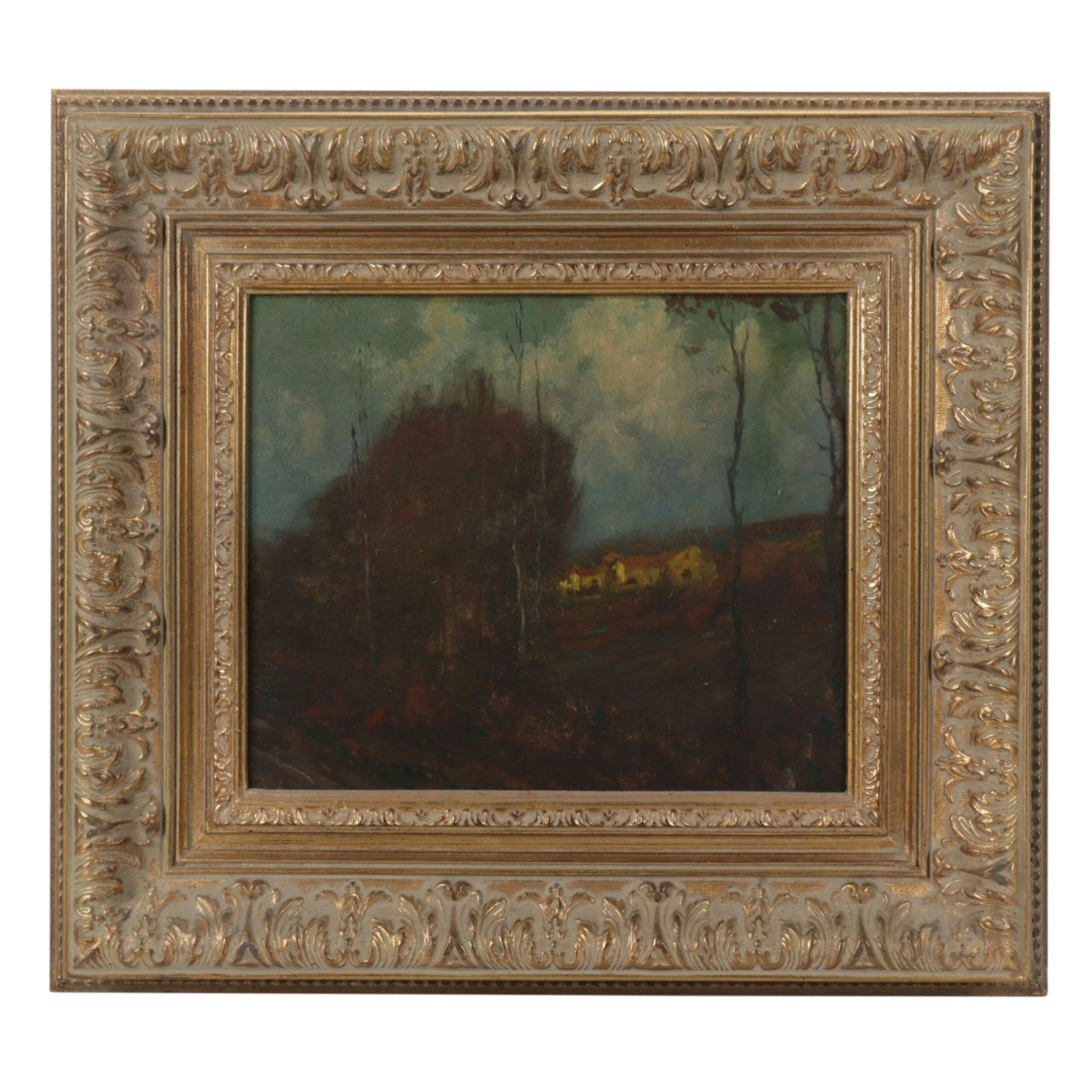 Gustave Strom Landscape Oil Painting "Beyond the Woods," Early 20th C.