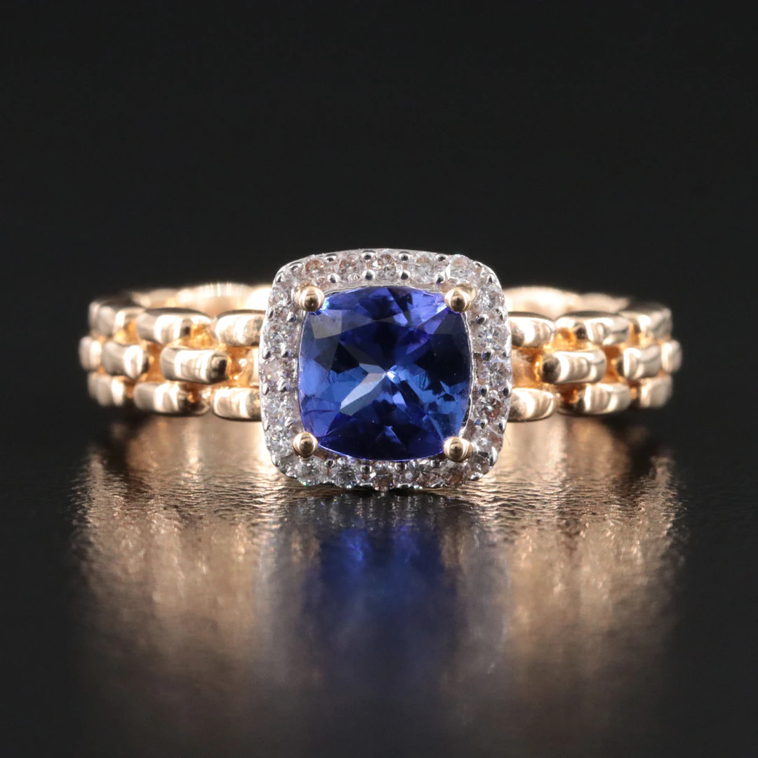 14K Tanzanite and Diamond Halo Ring