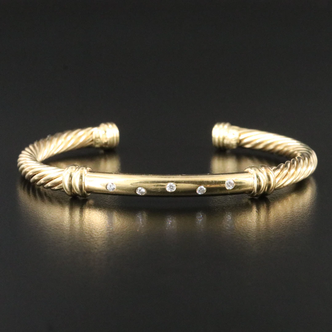 David Yurman Metro 18K Diamond Cable Cuff Bracelet