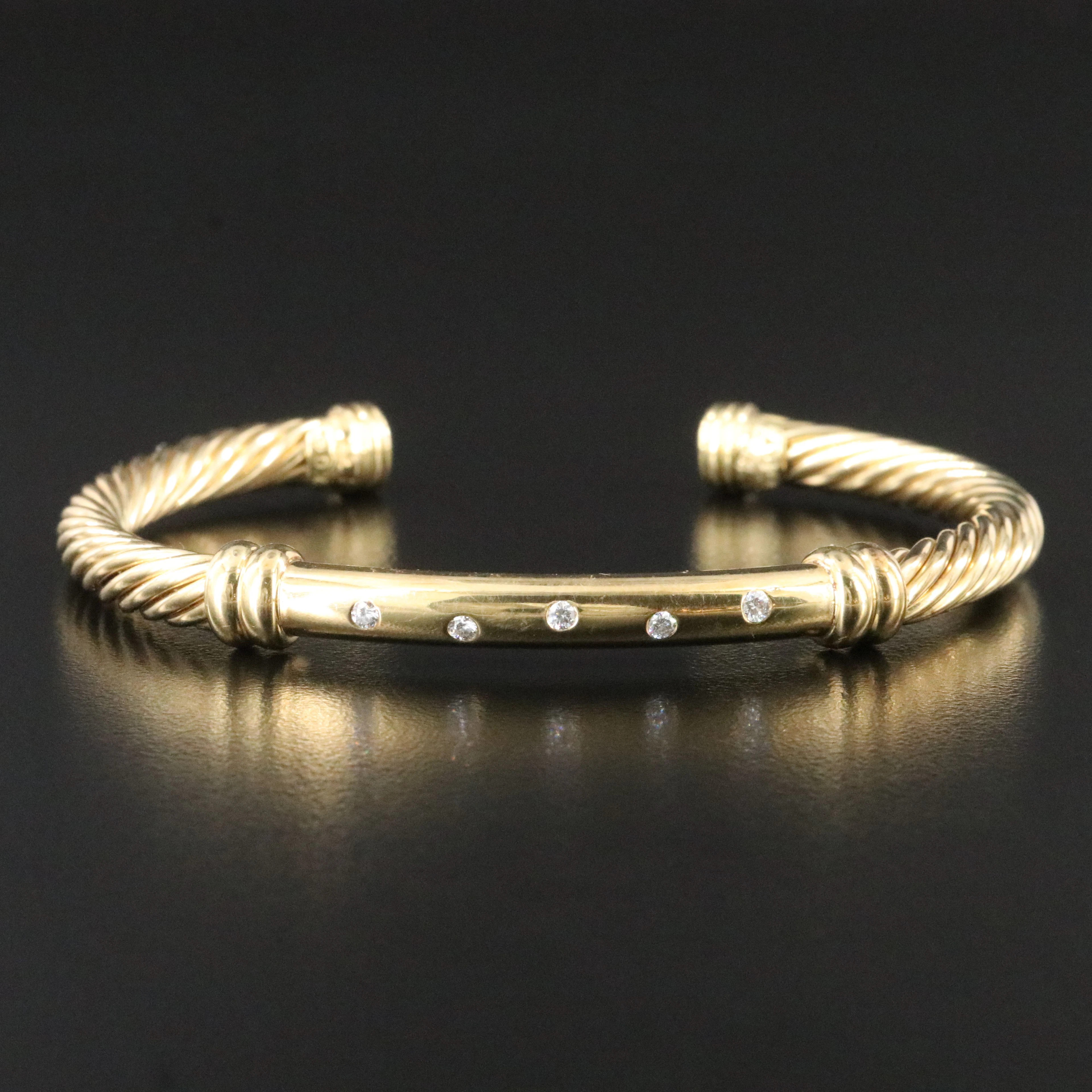 David Yurman Metro 18K Diamond Cable Cuff Bracelet