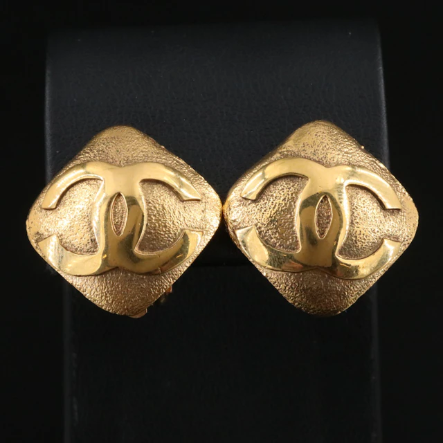 Chanel CC Rhombus Clip Earrings 1990