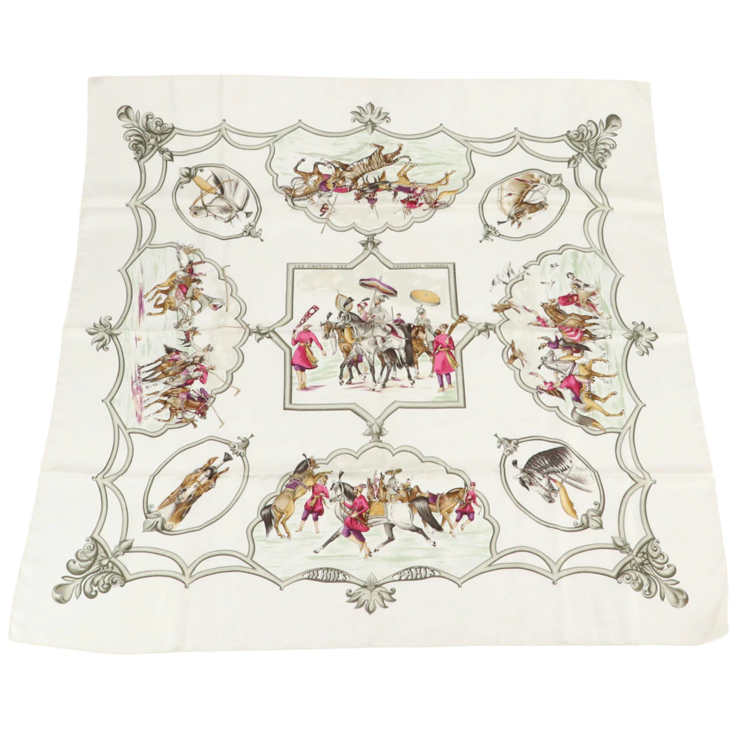 Hermès "Les Chevaux Des Moghols" Silk Twill Scarf 90