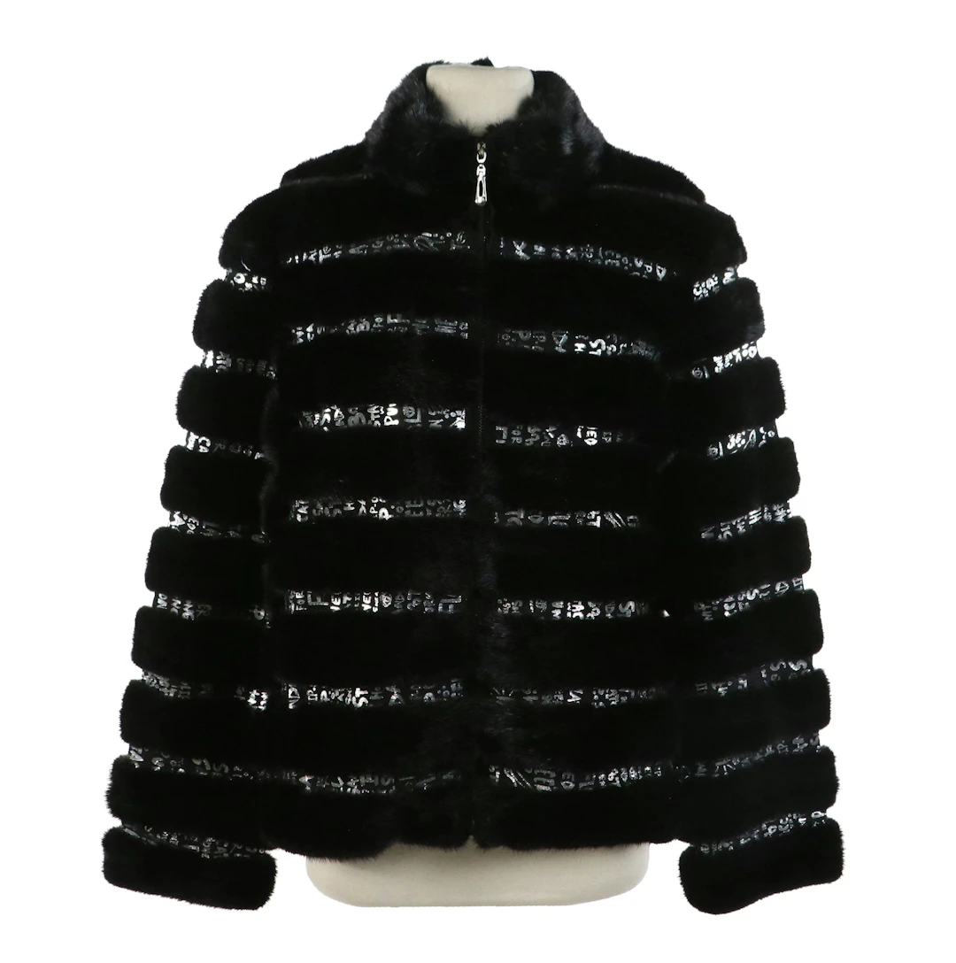 Striped Mink Fur/Stenciled Suede Zip Jacket from Miller's Furs