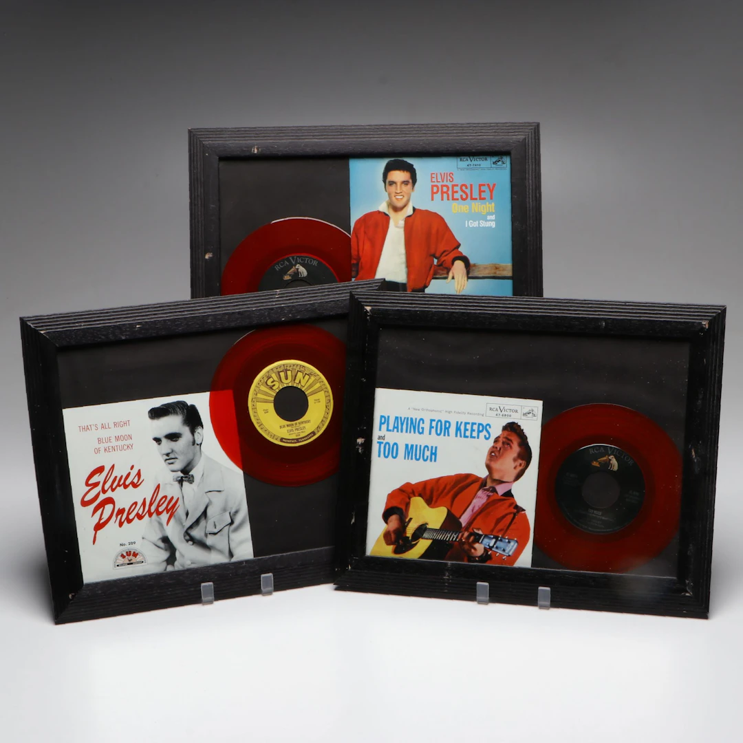 "Blue Moon of Kentucky" and More Framed Elvis Presley Records, Mid-20th C.