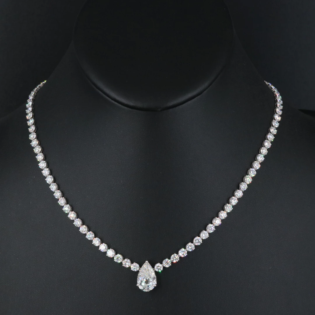 14K 18.53 CTW Lab Grown Diamond Necklace with 3.51 CT Center and IGI Report