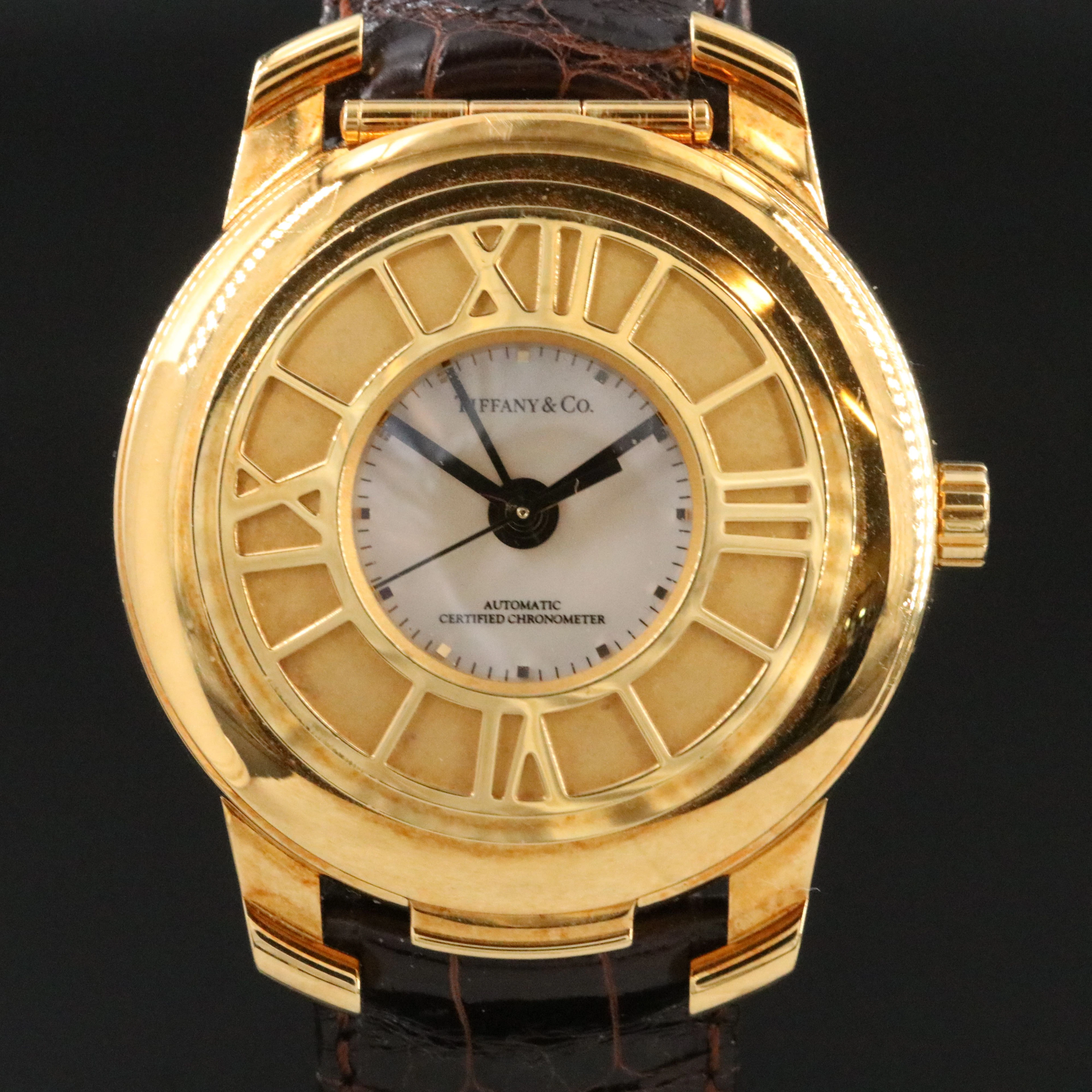 18K Tiffany & Co Atlas Demi-Hunter Automatic Watch c.1990s