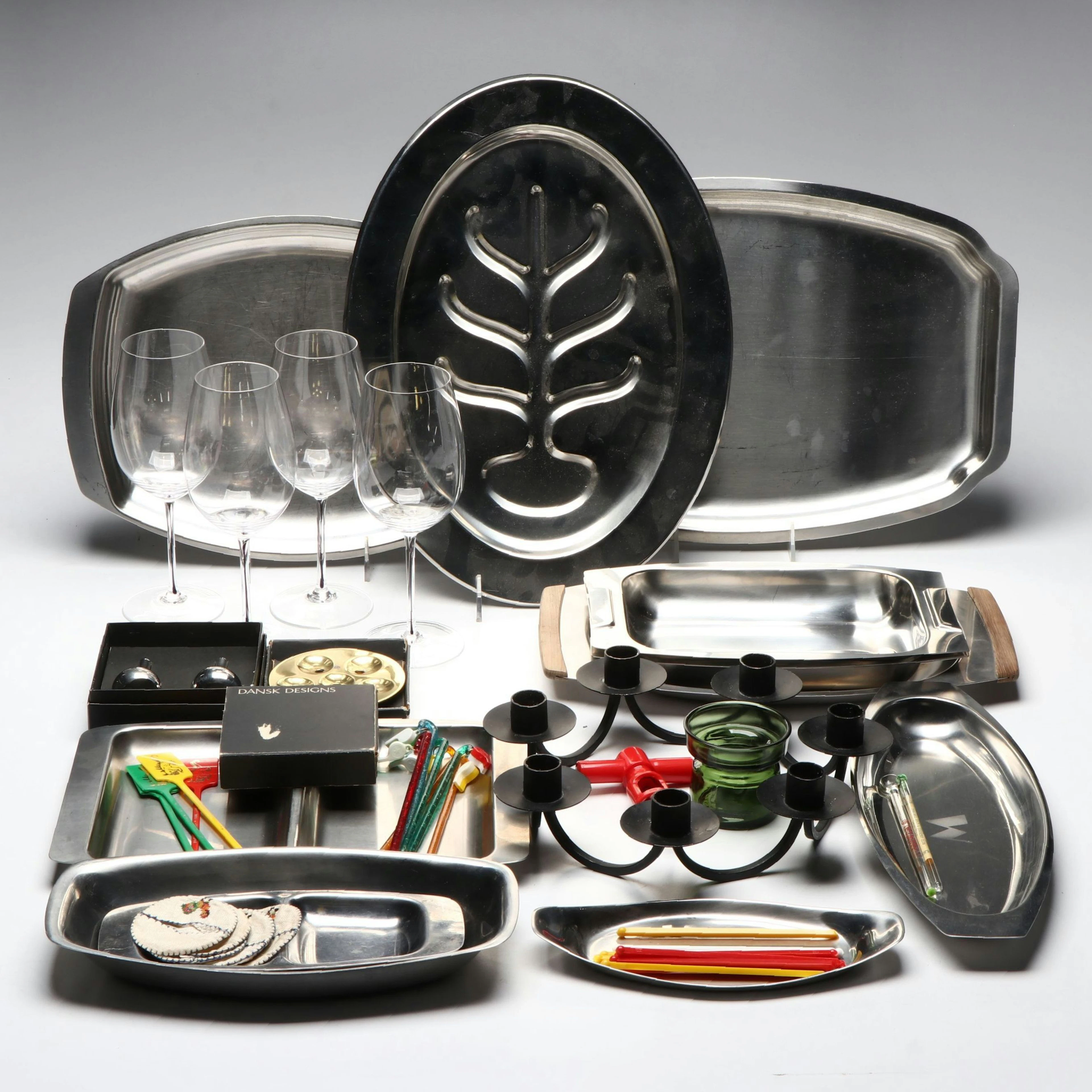 Dansk Designs Candle Holders, Viking Tray with Stemware and More
