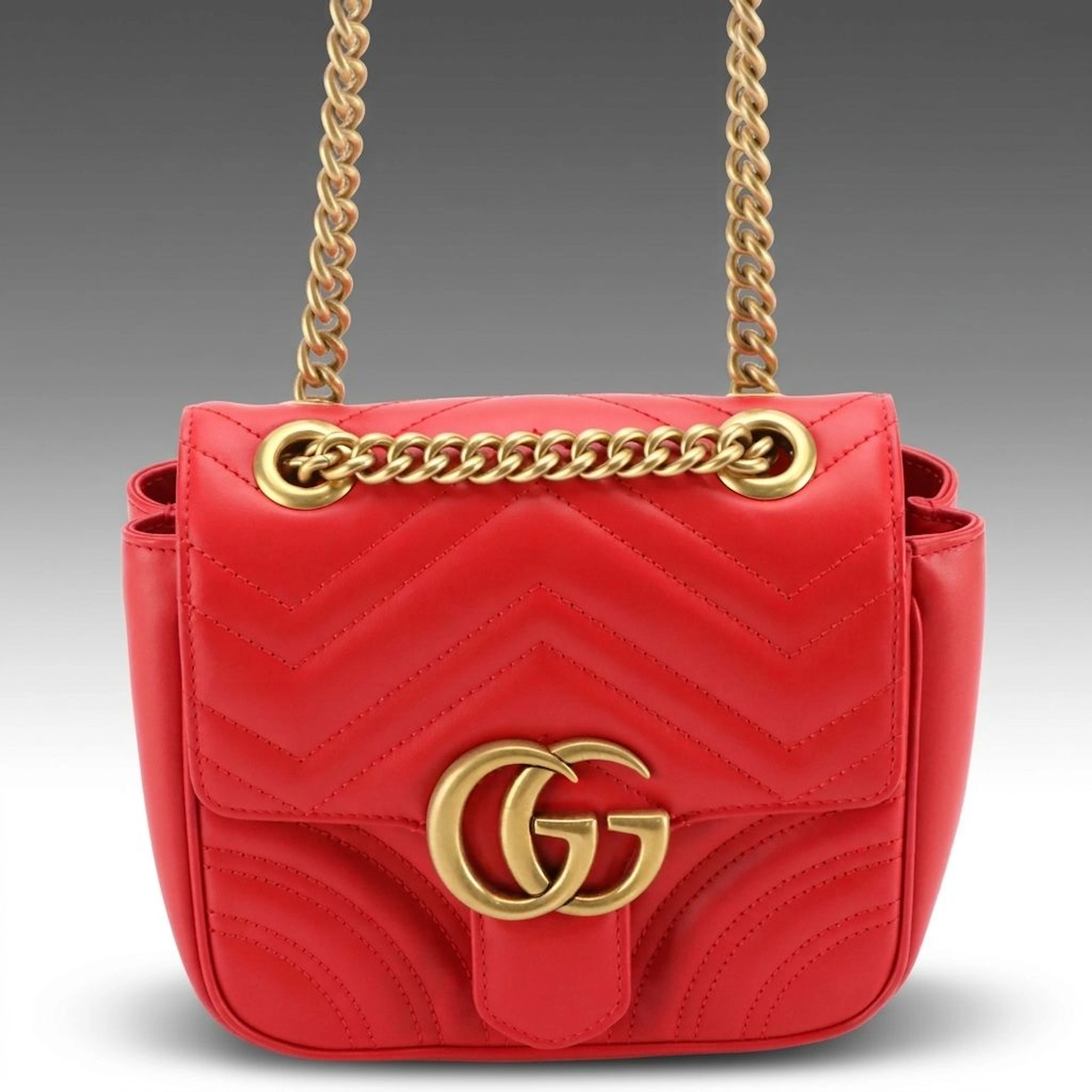 Gucci GG Marmont Mini Square Shoulder Bag in Quilted Chevron Leather with Box