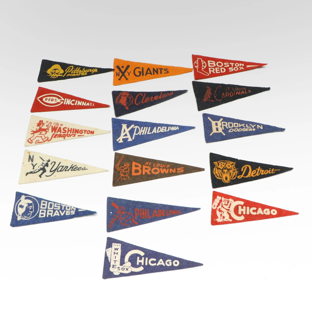 MLB Miniature Felt Pennants, Mid-20th Century