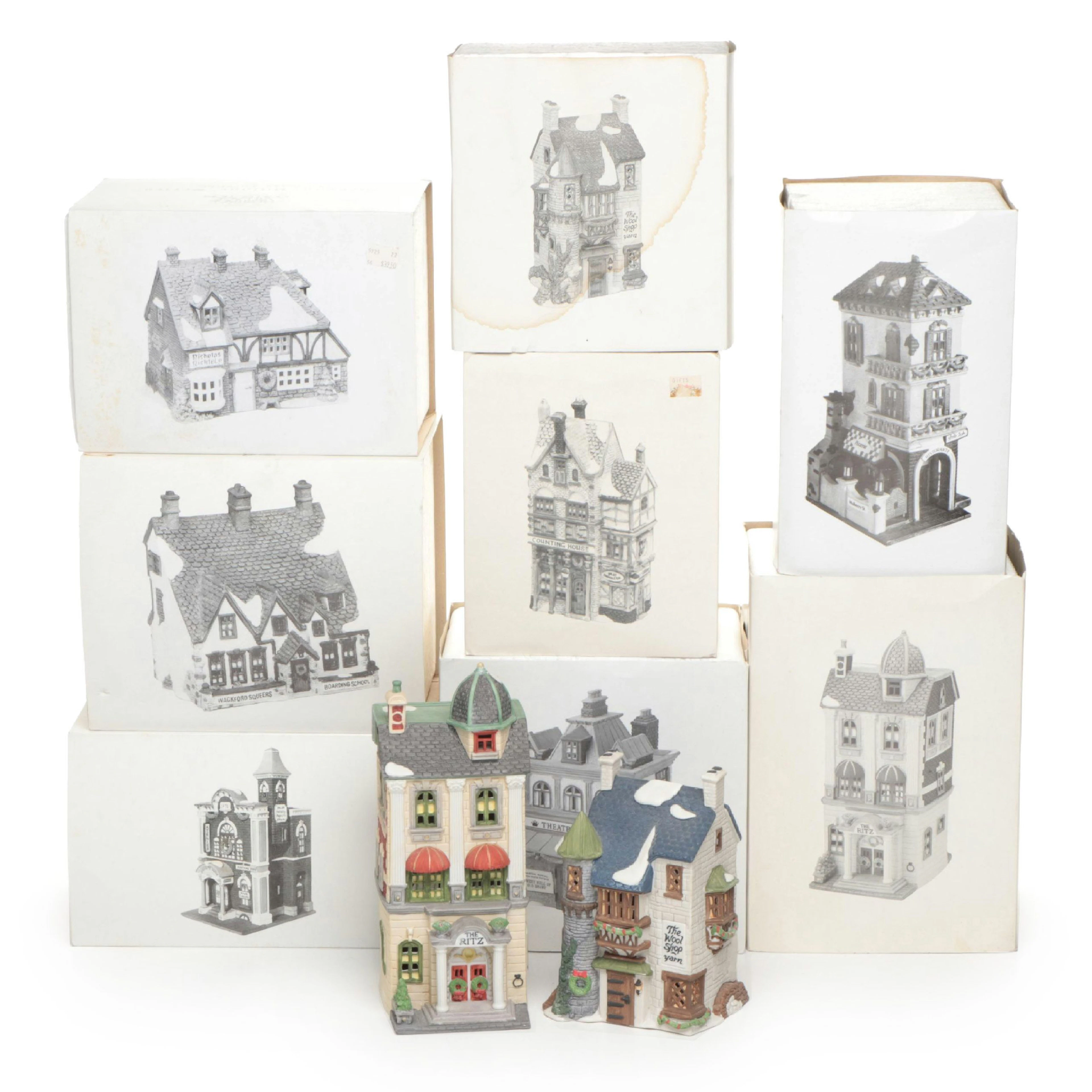 Dept. 56 "Cottage," "Theatre Royal," and Other Illuminated Porcelain Figurines