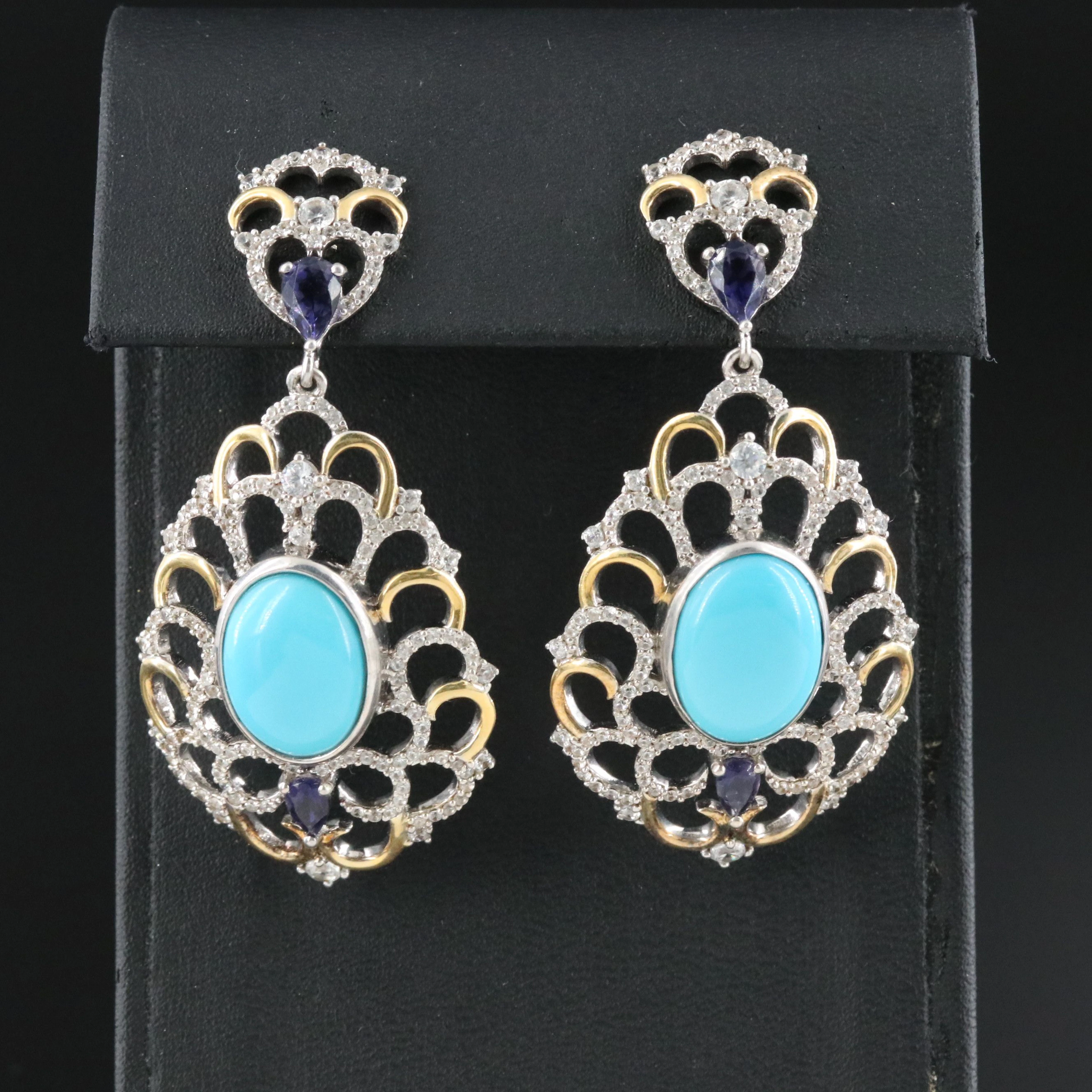 Sterling Turquoise, Iolite and Zircon Pendant Earrings