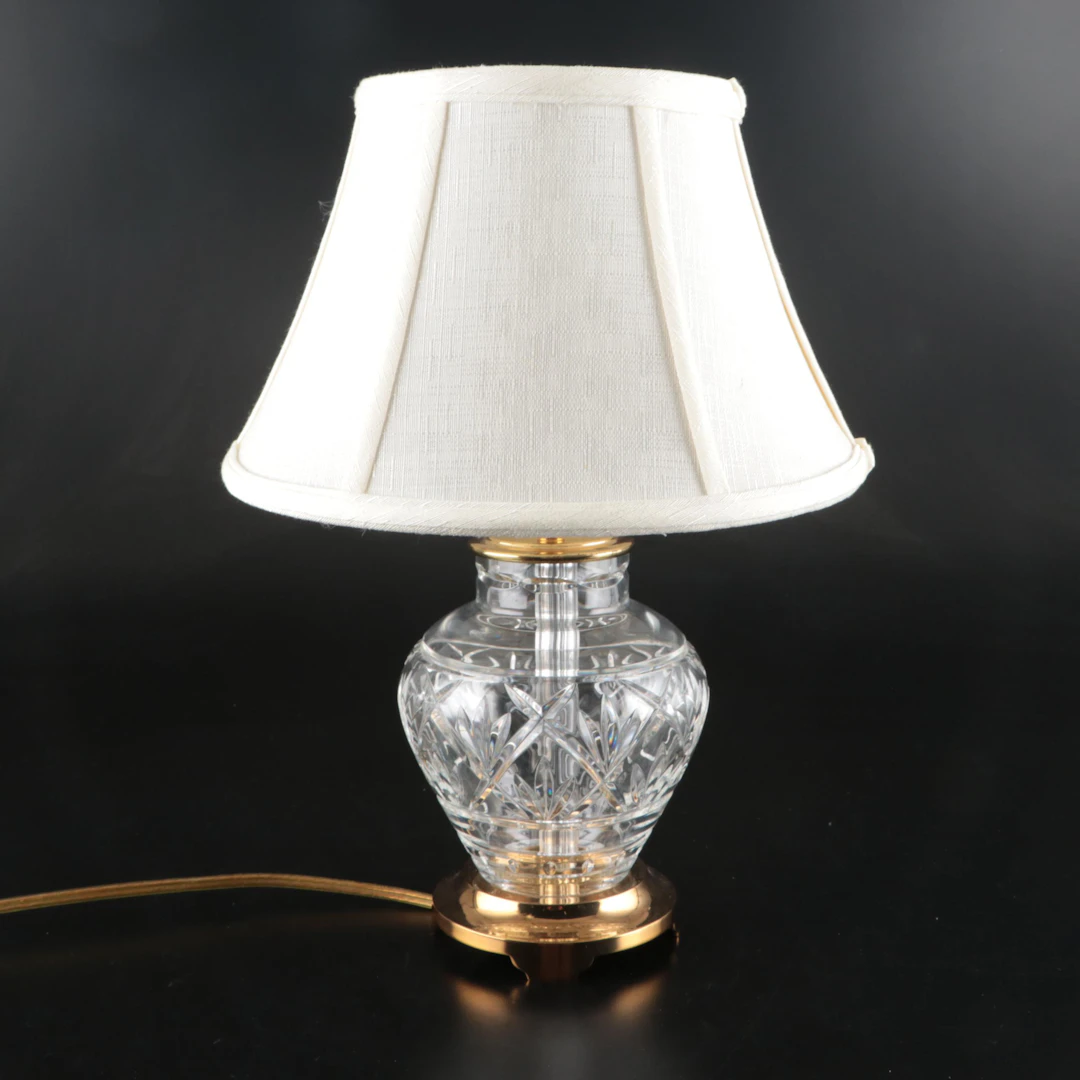 Waterford Crystal and Brass Table Lamp with Silk Shade