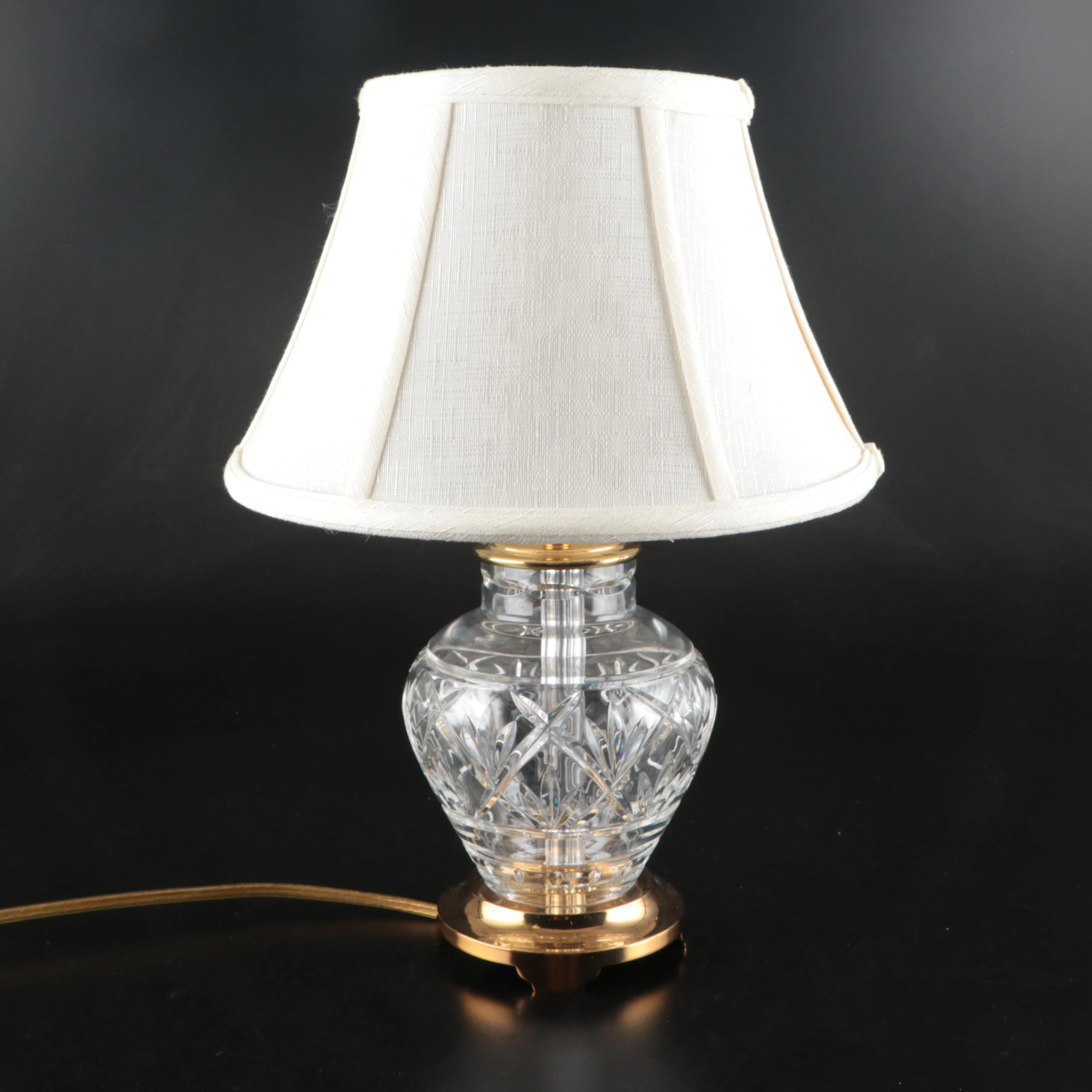 Waterford Crystal and Brass Table Lamp with Silk Shade