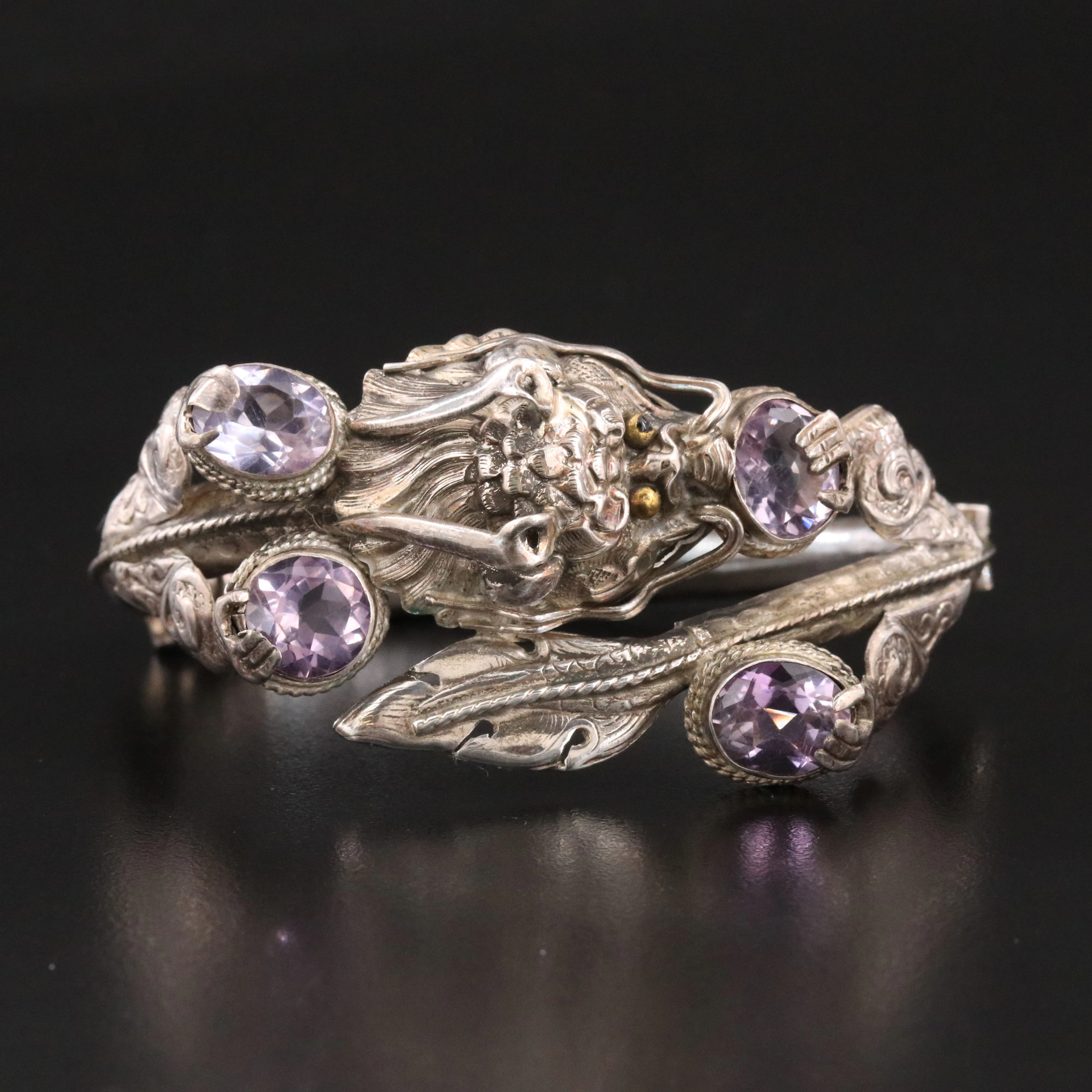 Asian Sterling Eastern Dragon Amethyst Bracelet