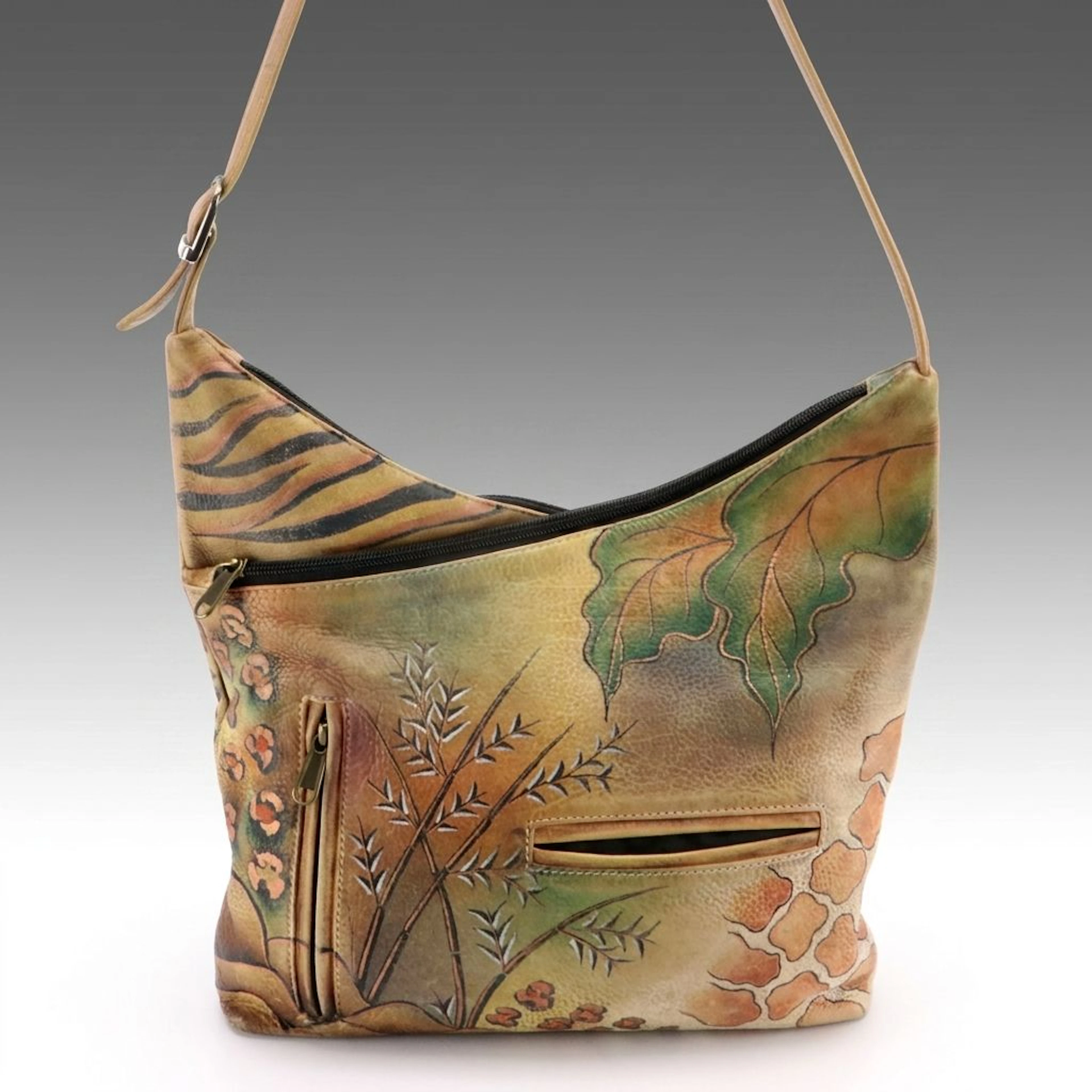 Anuschka Hand-Painted Leather Animal Print Shoulder Bag