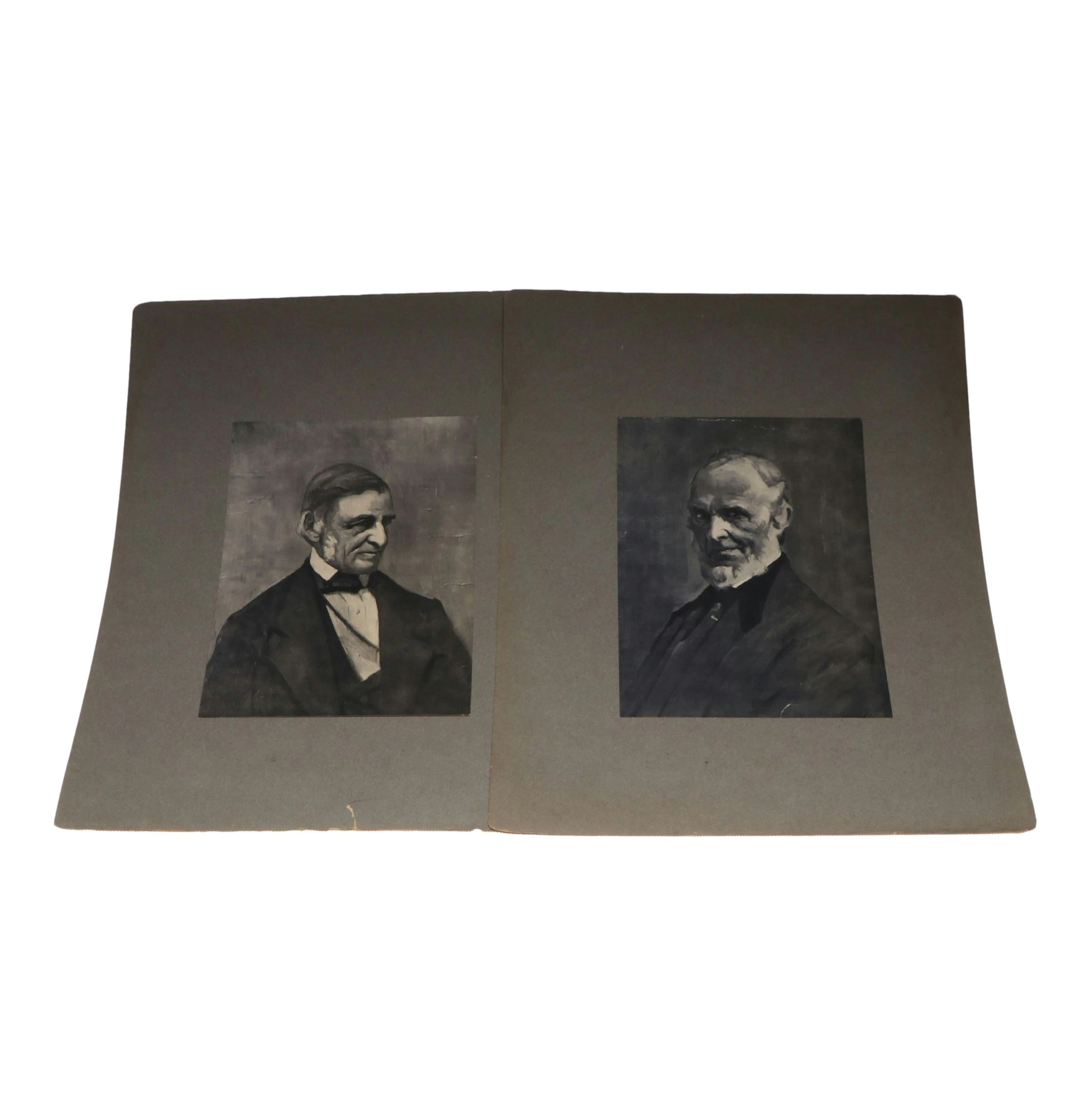 Offset Lithograph Portraits of Ralph Waldo Emerson and John Greenleaf Whittier