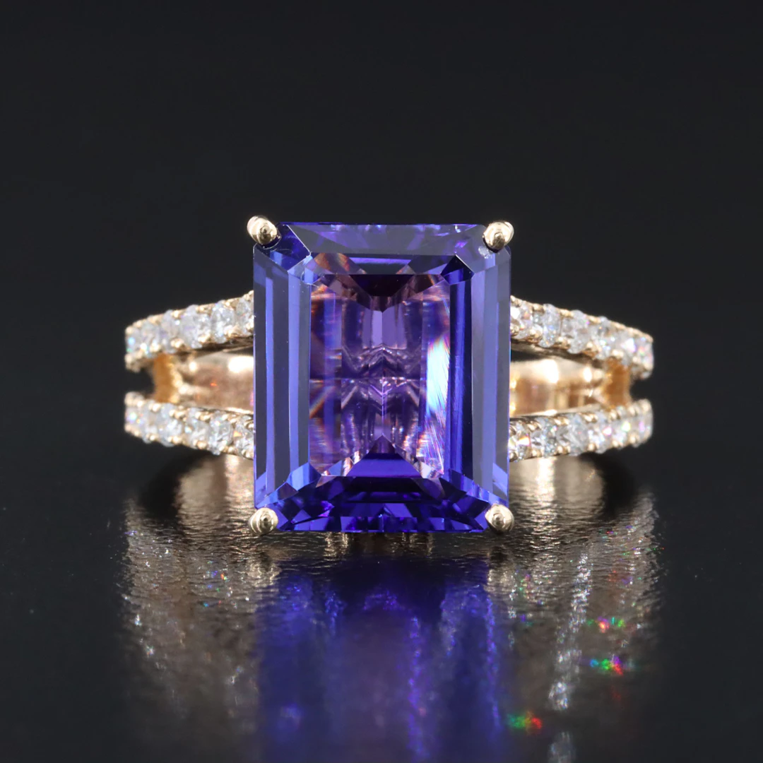 14K 5.64 CT Tanzanite and 0.74 CTW Diamond Ring with GIA Report