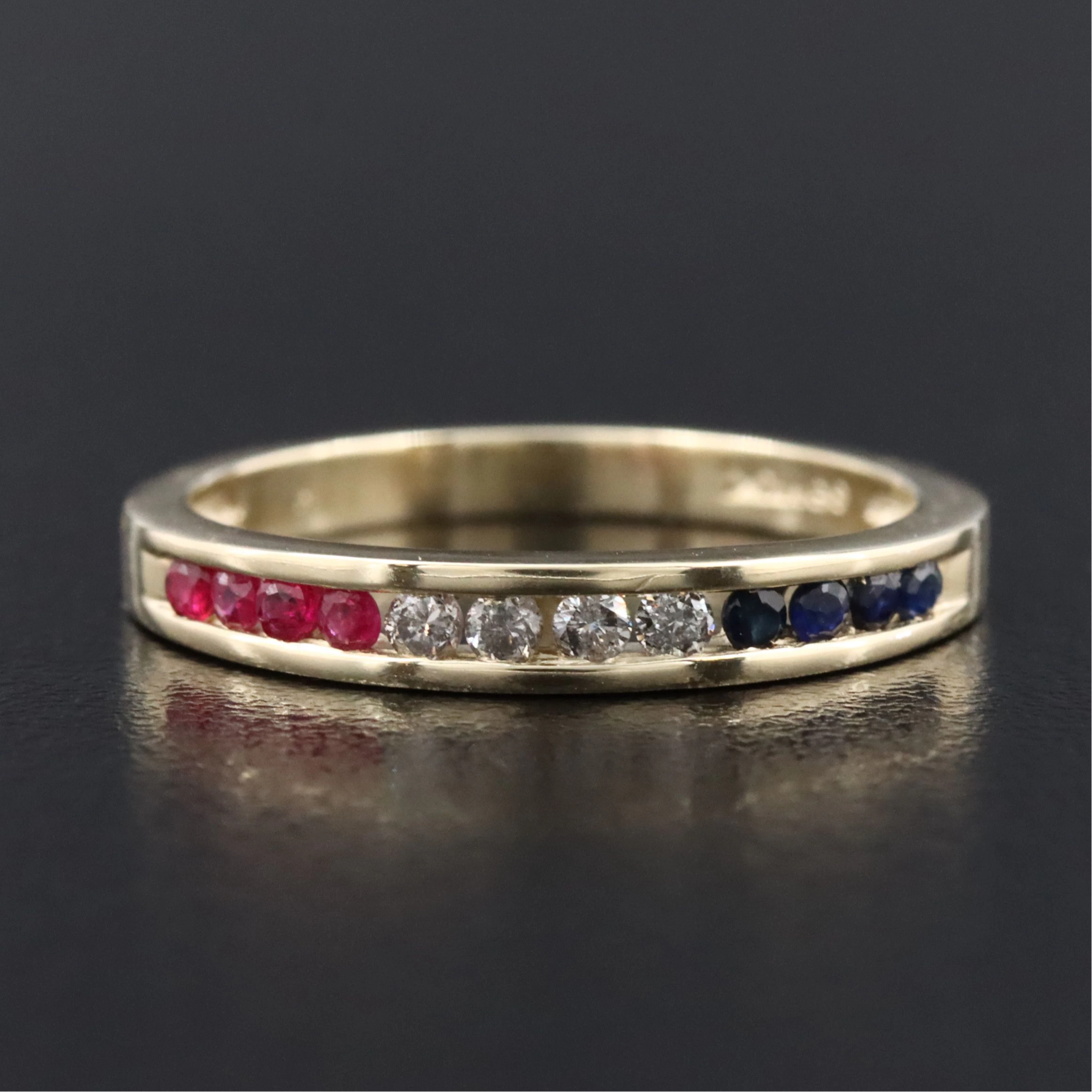 10K Ruby, Sapphire, and Diamond Patriotic Stackable Ring