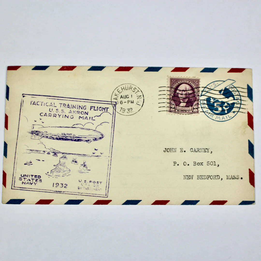 1932 Zeppelin Postal Cover, USS Akron Tactical Training Flight