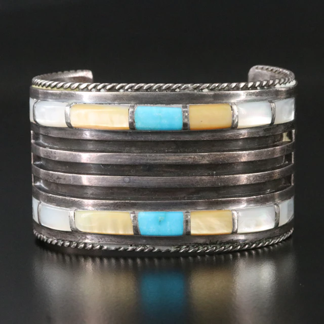 Sterling Turquoise and Mother-of-Pearl Inlay Cuff