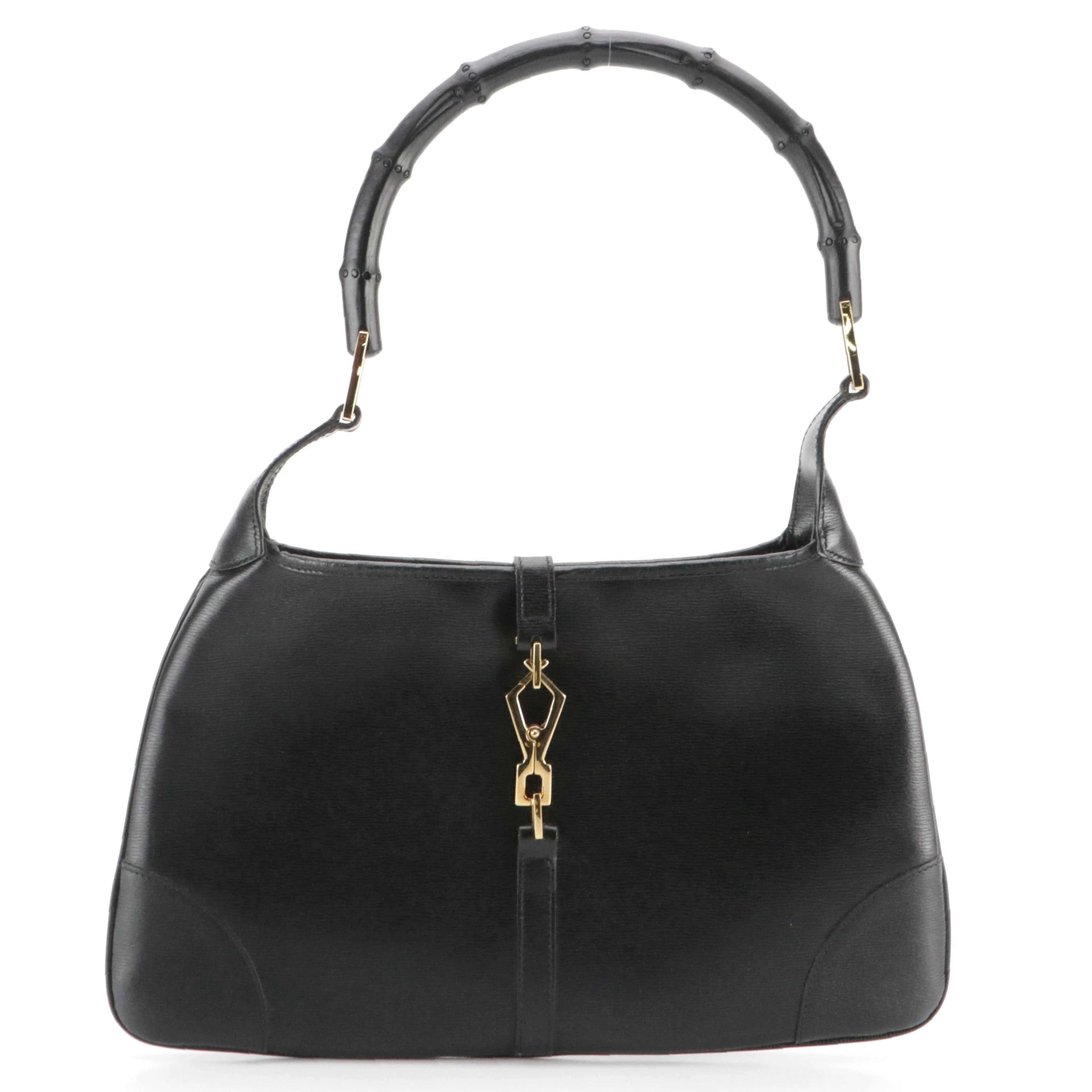 Gucci Bamboo Handle Jackie Hobo Shoulder Bag in Black Textured Leather