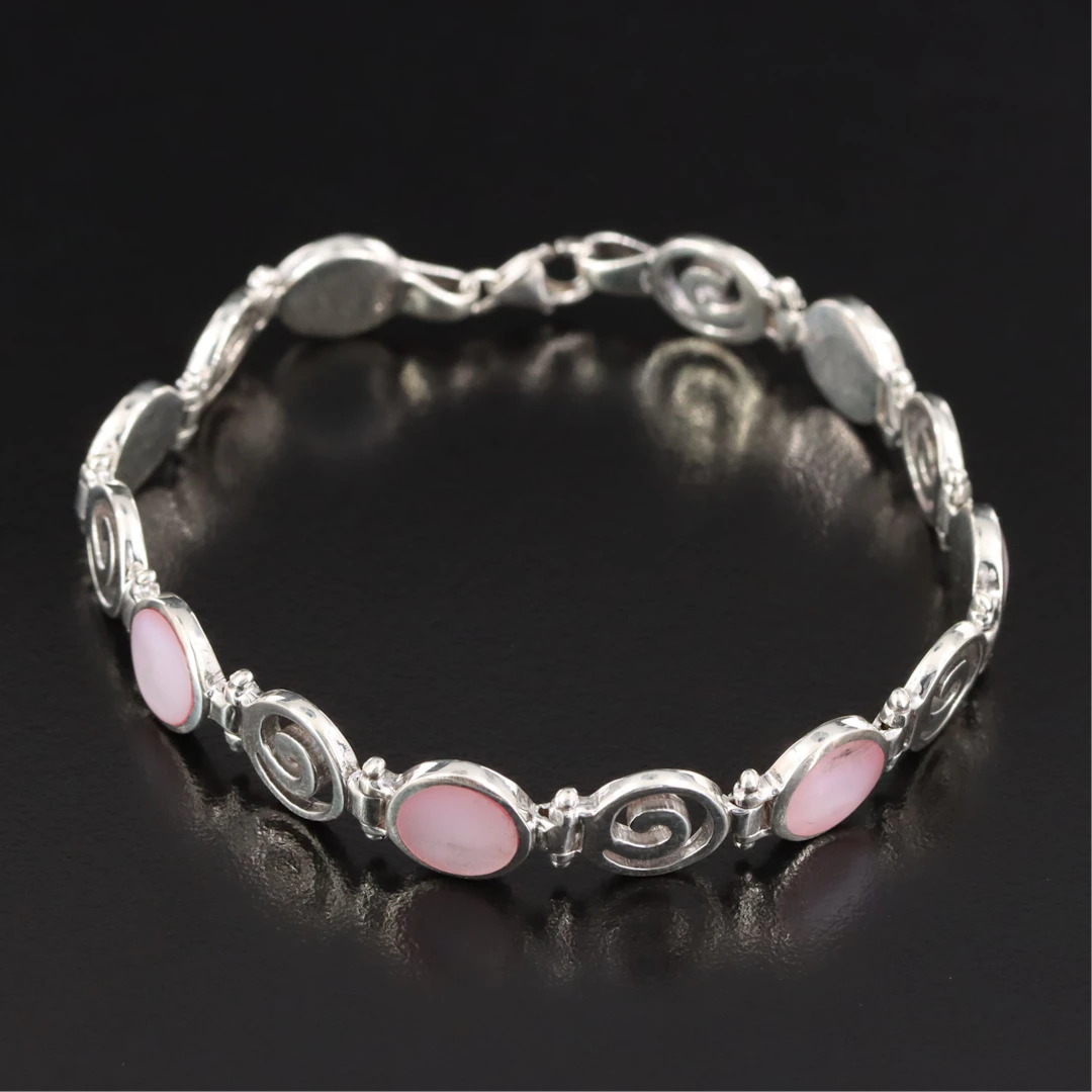 Sterling Mother-of-Pearl and Spiral Link Bracelet