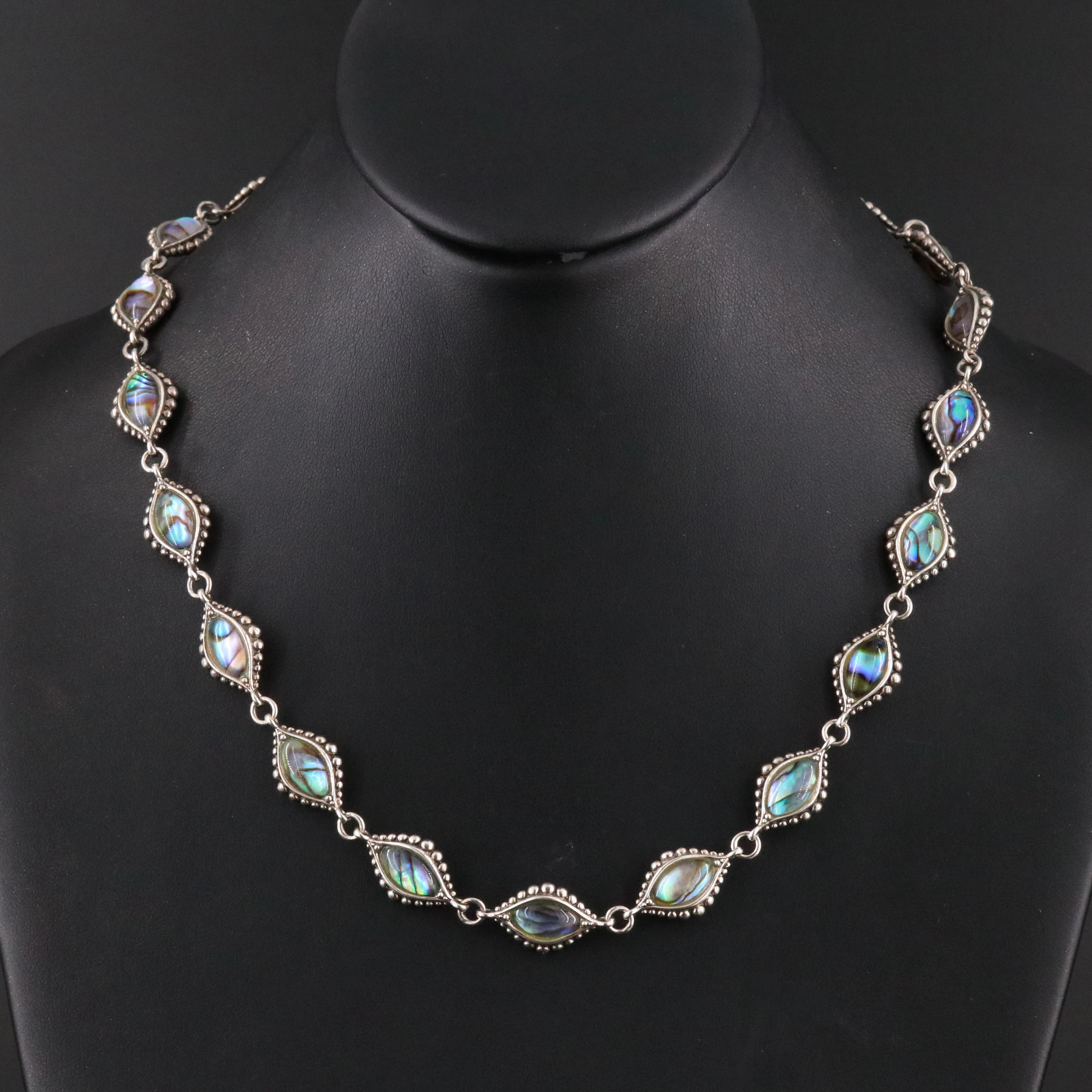 Lagos Contessa Sterling Quartz over Abalone Navette Link Necklace